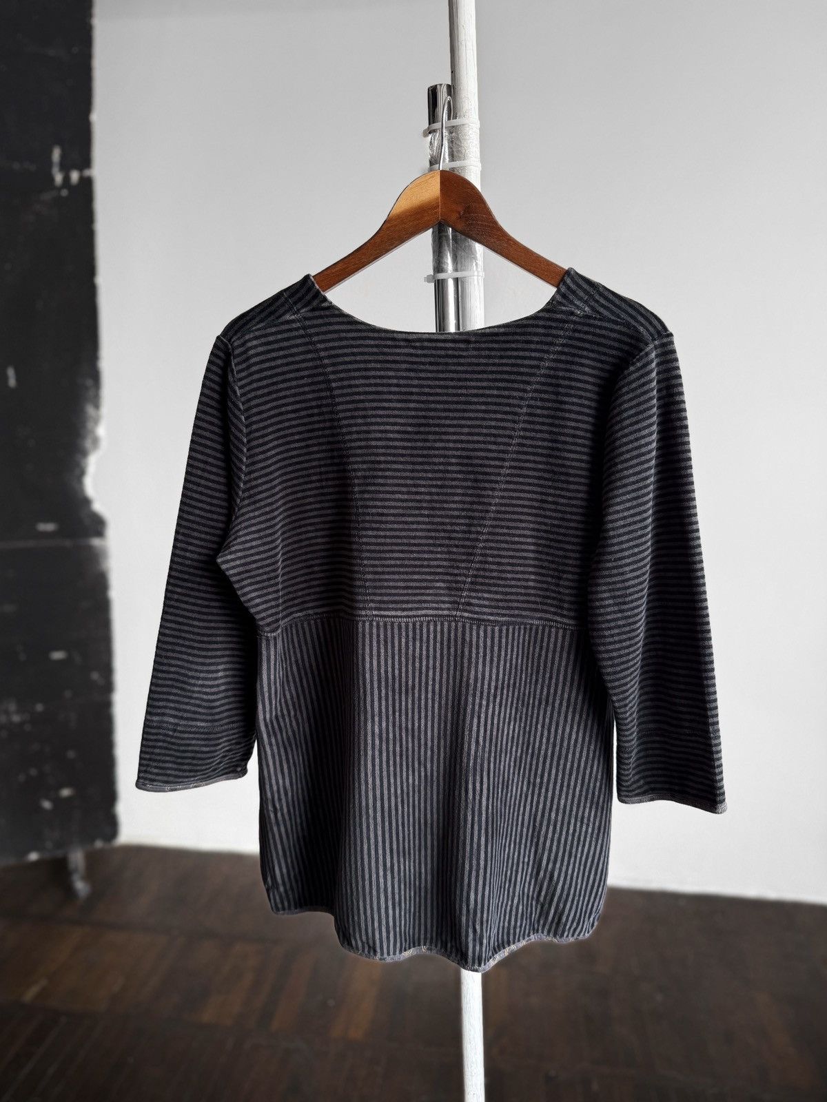 Gudrun Sjoden Gudrun Sjoden Striped 3/4 Sleeve Tunic Top Shirt Grey Black Size L / US 10 / IT 46 - 4 Thumbnail
