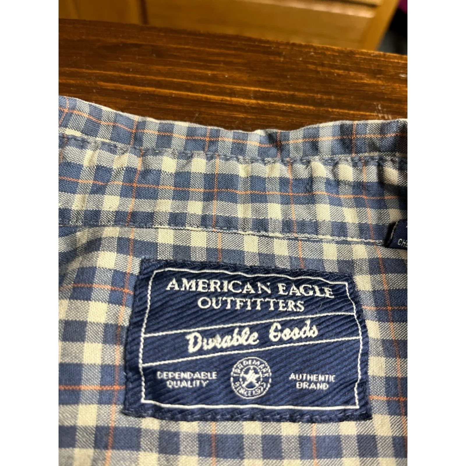 American Eagle Outfitters VINTAGE American Eagle Outfitters Shirt Mens XL Navy Blue Tan Orange Button Up Size US XL / EU 56 / 4 - 7 Thumbnail