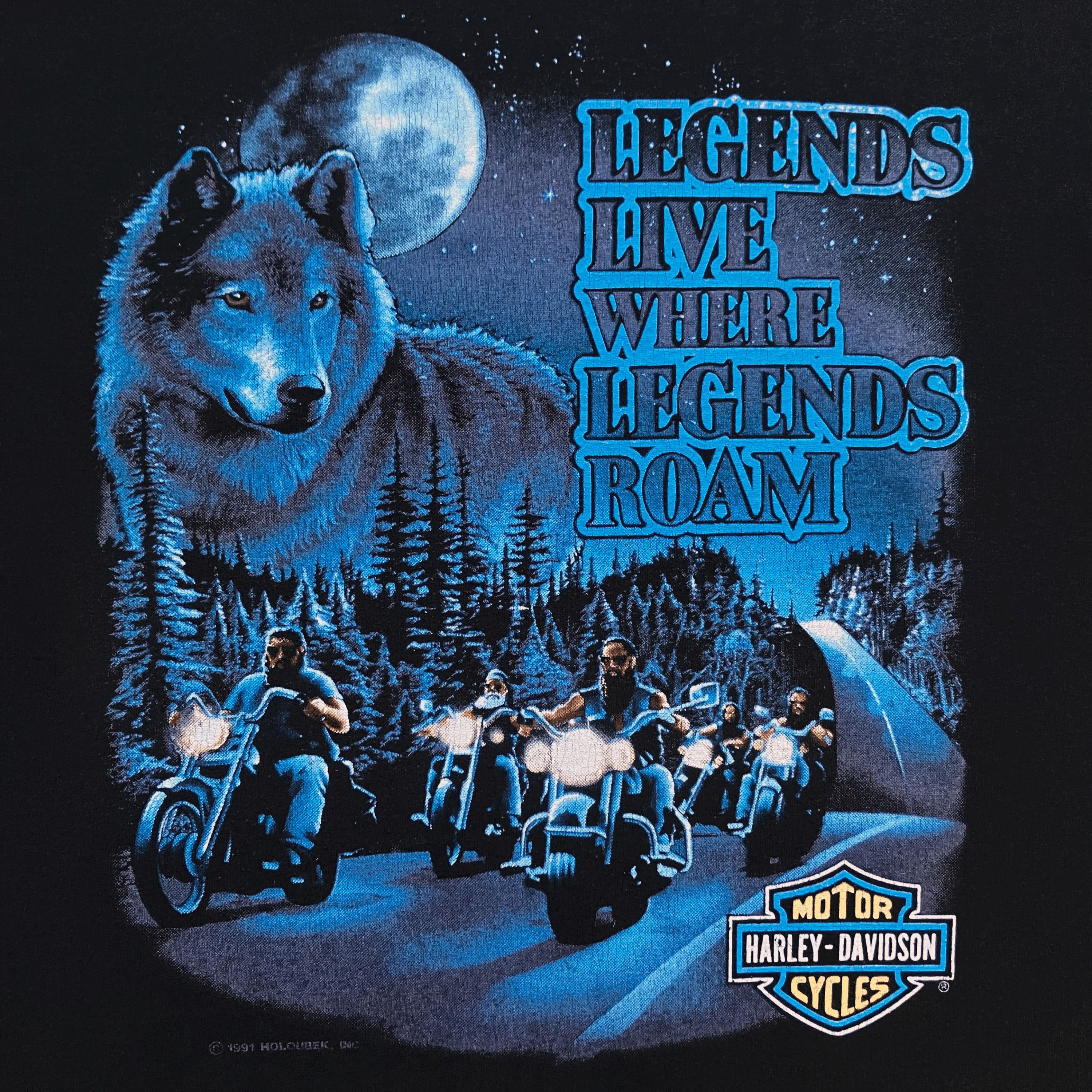 Harley Davidson Vintage 1991 HD Legends Live Where Legend Roam T - Shirt Size US L / EU 52-54 / 3 - 2 Thumbnail