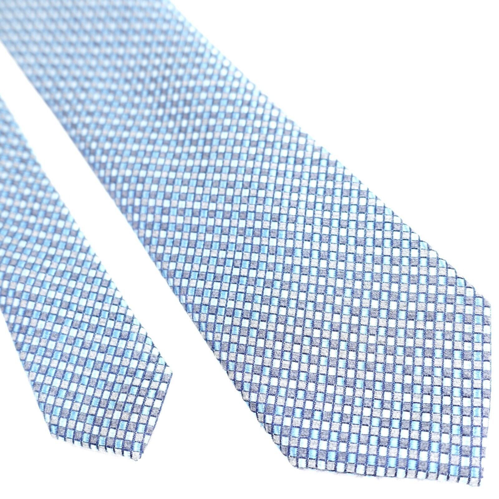 Michael Kors Michael Kors Blue Woven Silk Viscose Check Long Skinny Tie Size ONE SIZE - 1 Thumbnail