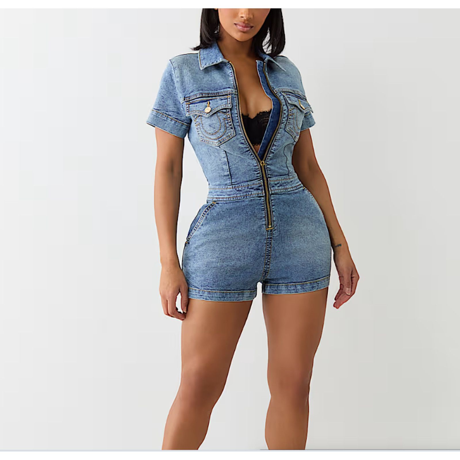 True Religion TRUE RELIGION - ZIP DENIM ROMPER MELLOW WASH - NWT - SZ XL Size 34" / US 12 / IT 48 - 5 Thumbnail