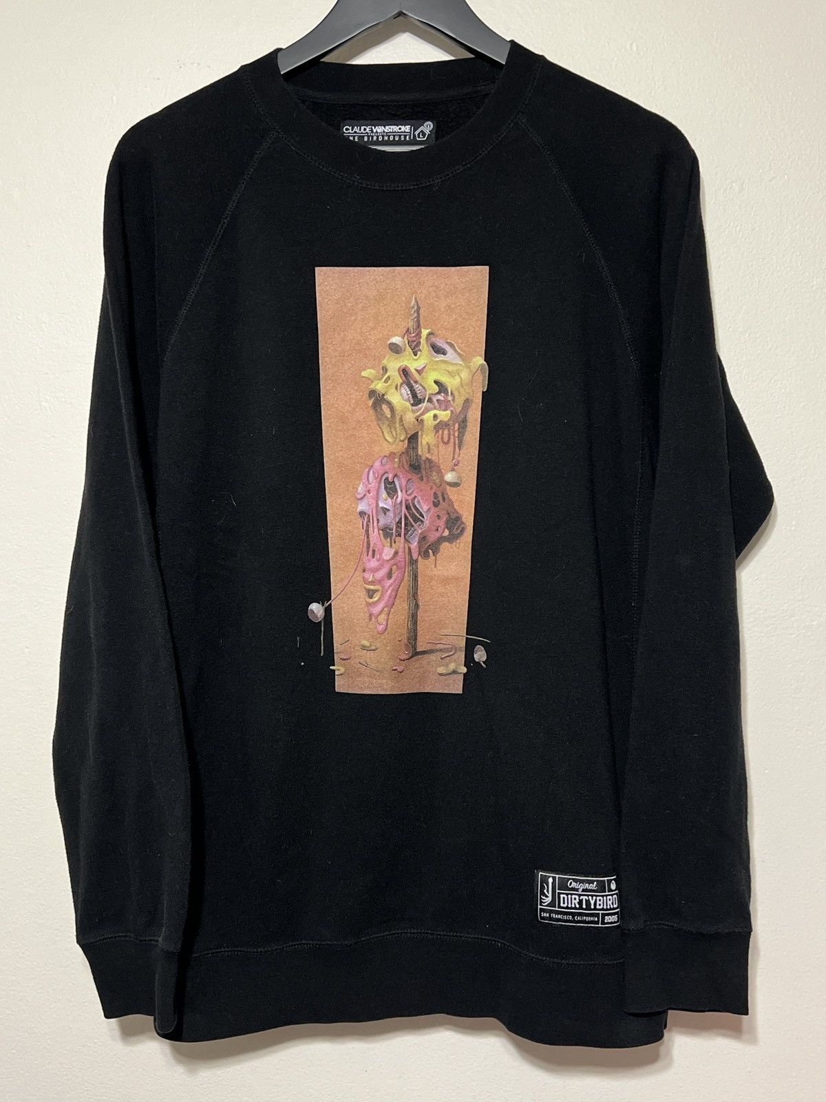 image of Dirty Bird Claude Vonstroke Double Dip Crewneck Sweatshirt in Black, Men's (Size Large)