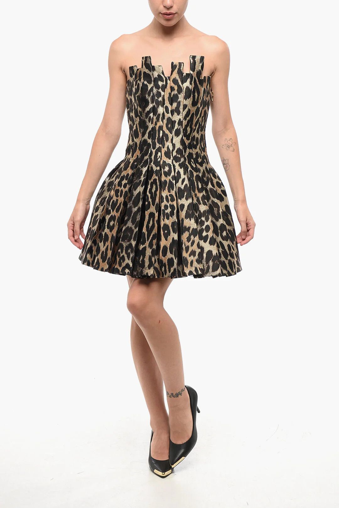 Balmain og1mm0326 Strapless Flared Dress in Brown/Black Size S / US 4 / IT 40 - 1 Thumbnail