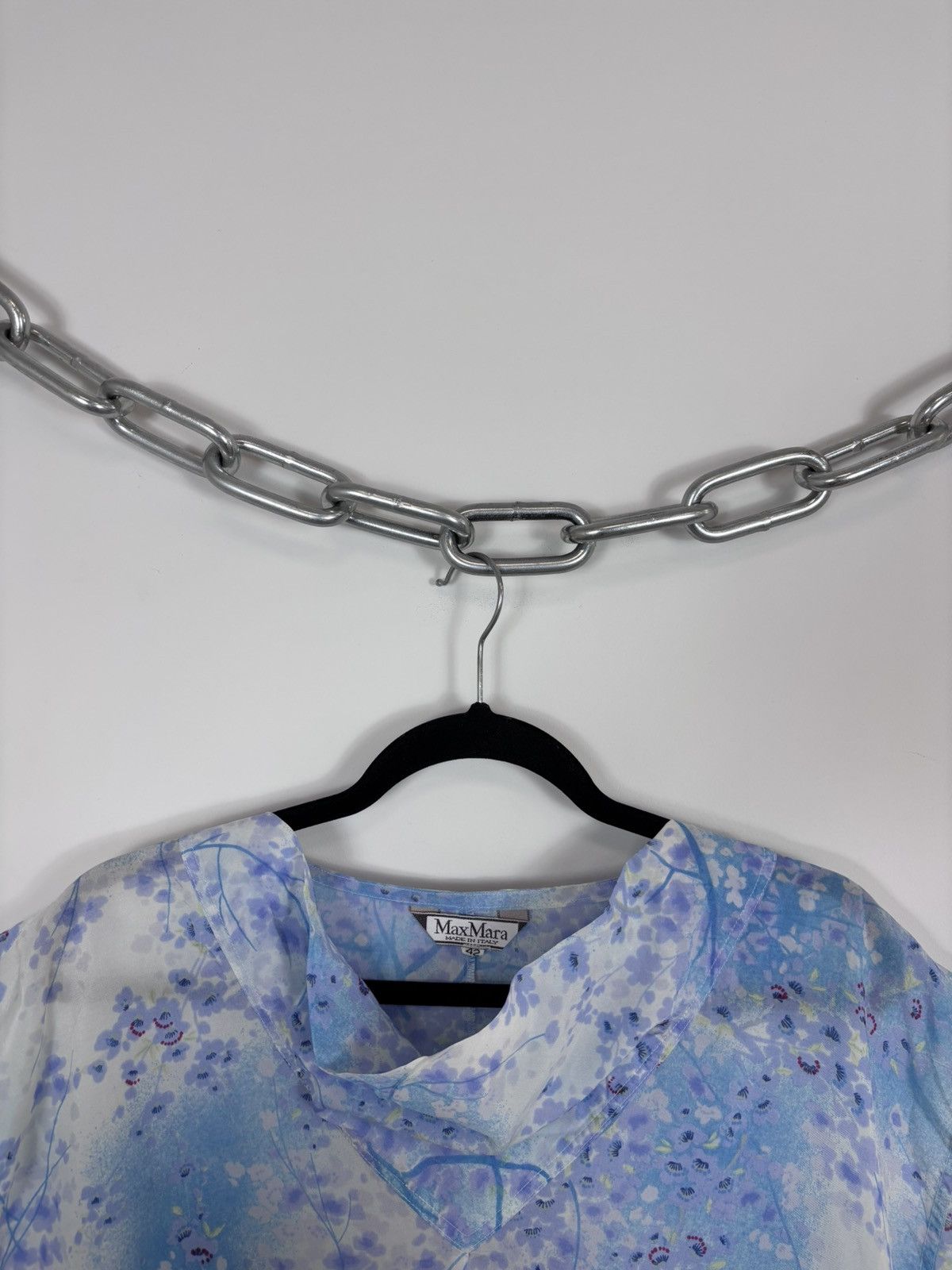 Max Mara Vintage Max Mara Women’s Blue Floral Blouse T-Shirt Top Size M / US 6-8 / IT 42-44 - 3 Thumbnail
