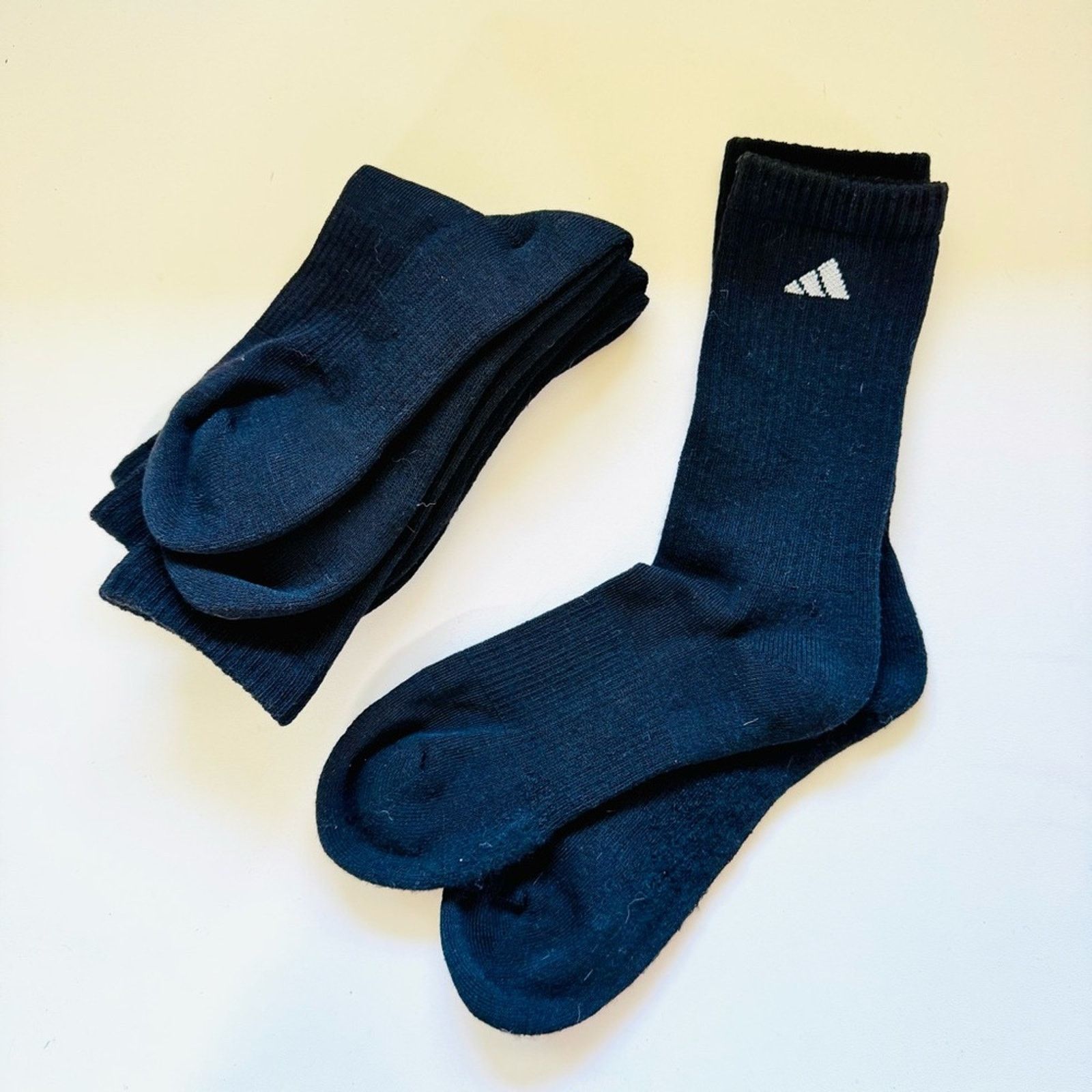 Adidas 3 NEW ADIDAS Black White Logo Crew Tall Athletic Socks Set Size ONE SIZE - 3 Thumbnail