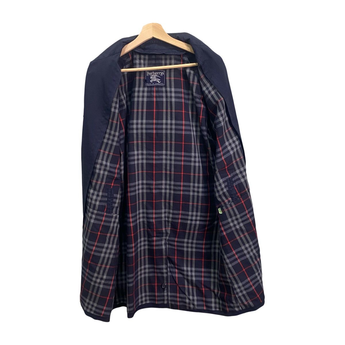 Burberry VTG Burberry Navy Balmacaan Coat Nova Check Lining England Size US L / EU 52-54 / 3 - 2 Thumbnail
