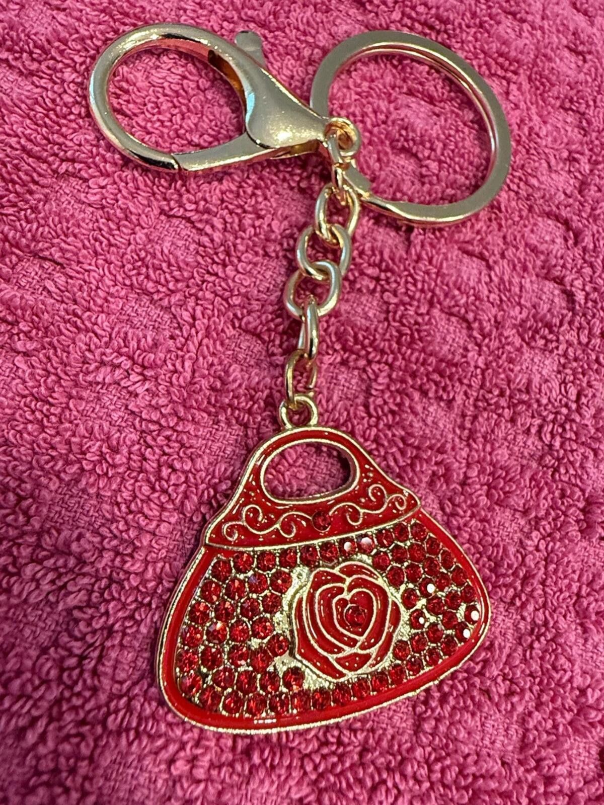 Other Keychain red rose rhinestone handbag gold lobster clasp Size ONE SIZE - 1 Thumbnail