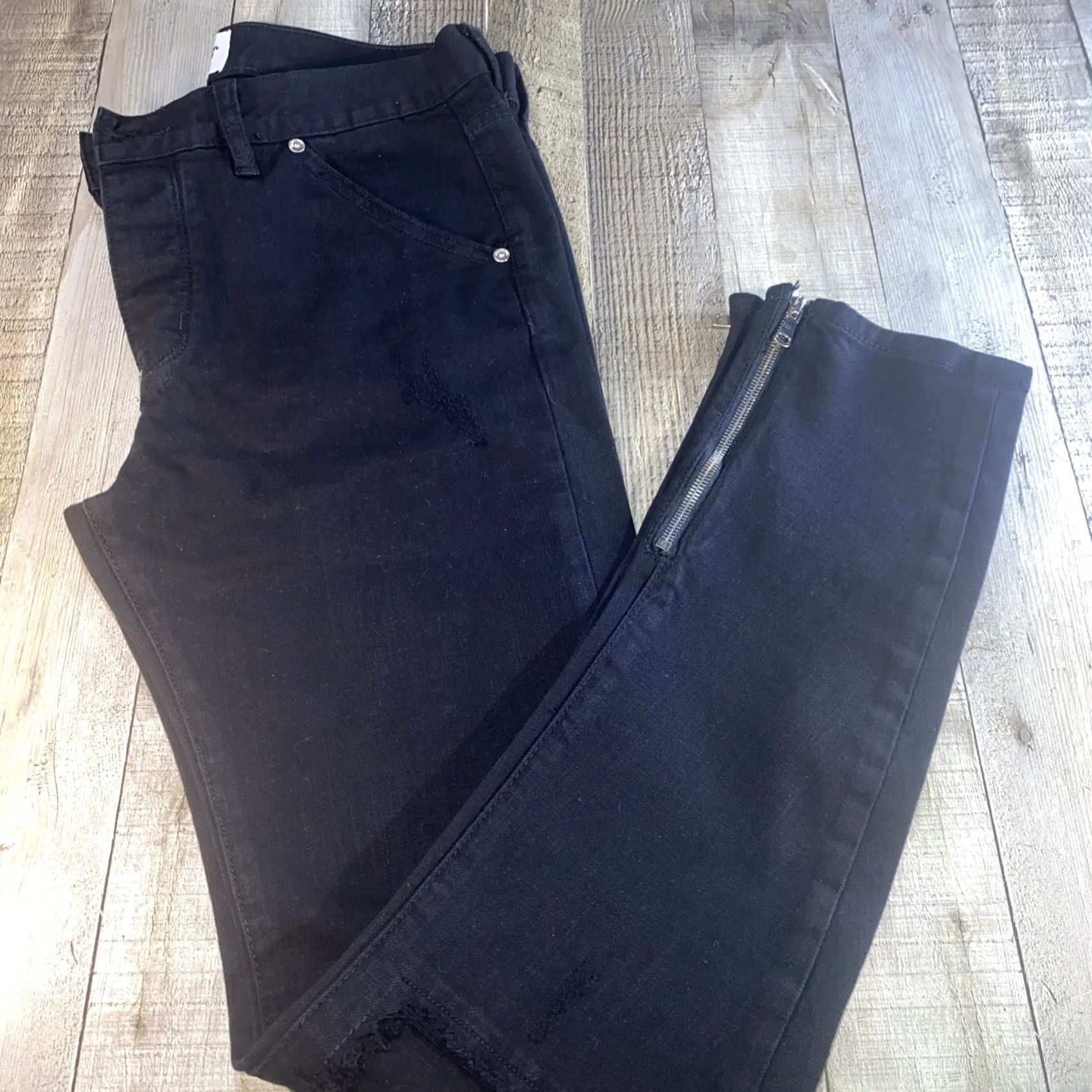 Market MacKeen Market Men's Jeans Skinny Black Size 32x32 Distressed Zippered Hem Ankle Zip Cotton Spandex Denim Regular Inseam 32 Size US 32 / EU 48 - 2 Thumbnail