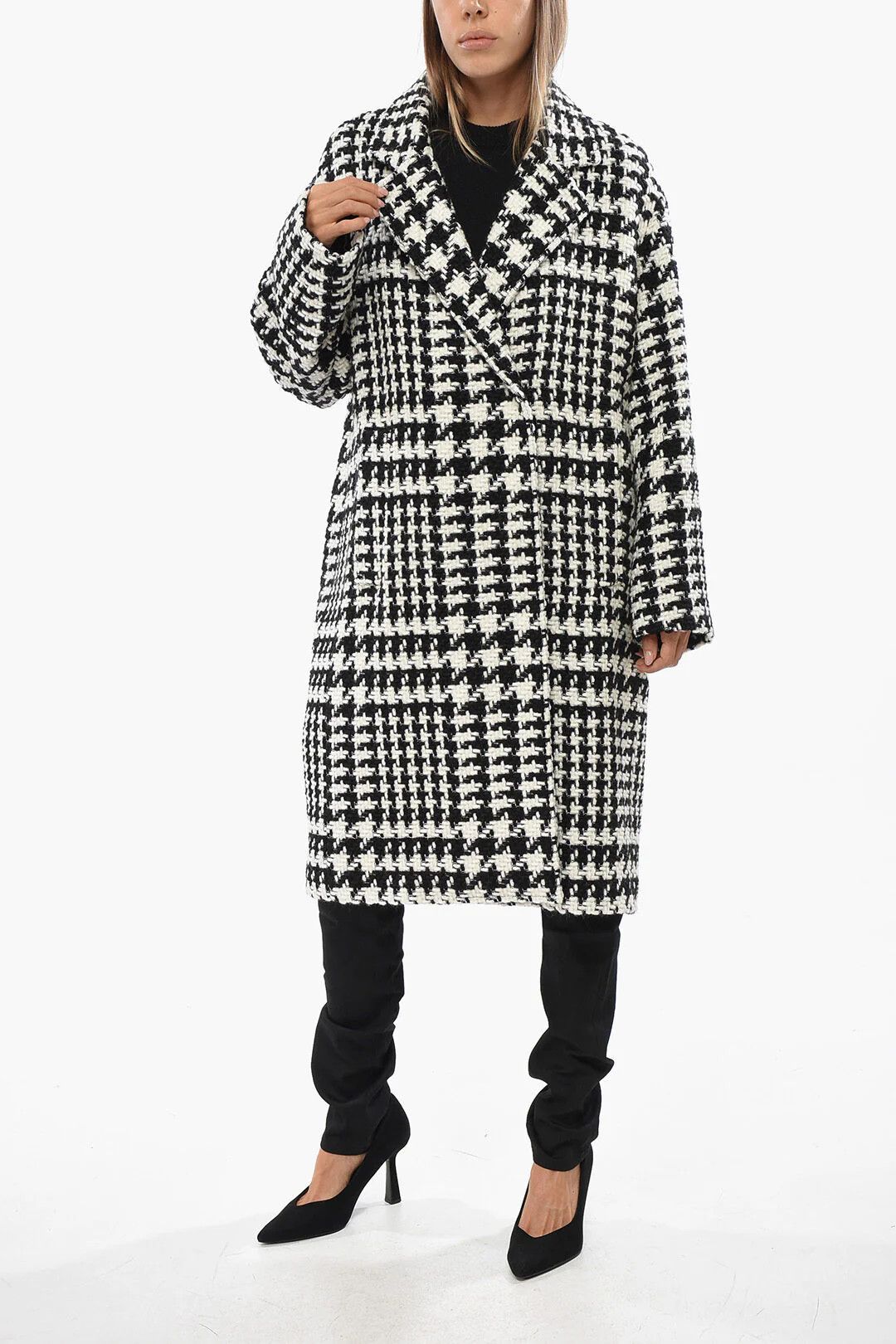 Dolce & Gabbana og1mm0426 Bicolor Wool-Blend Double-Breasted Coat in Black Size S / US 4 / IT 40 - 4 Thumbnail