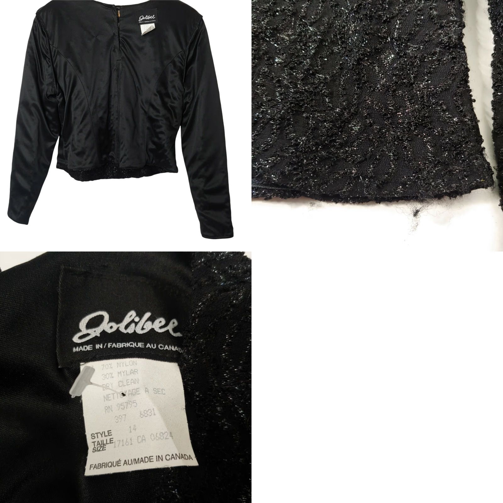 Vintage VINTAGE Jolibel Formal Top Shirt Cropped 90s Black Nylon Mylar Long Sleeve Womens 14 90s Theme Women Size XL / US 12-14 / IT 48-50 - 8 Thumbnail