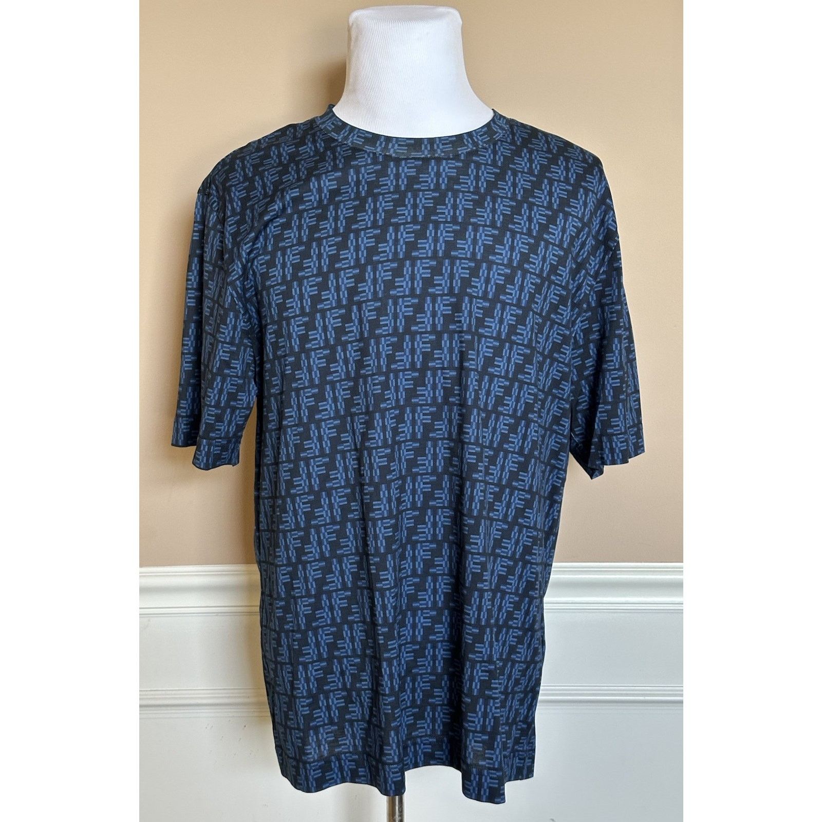 Fendi Fendi FF Logo Print Blue Cotton Jersey T-Shirt XL FY0936 IT Size US XL / EU 56 / 4 - 1 Thumbnail