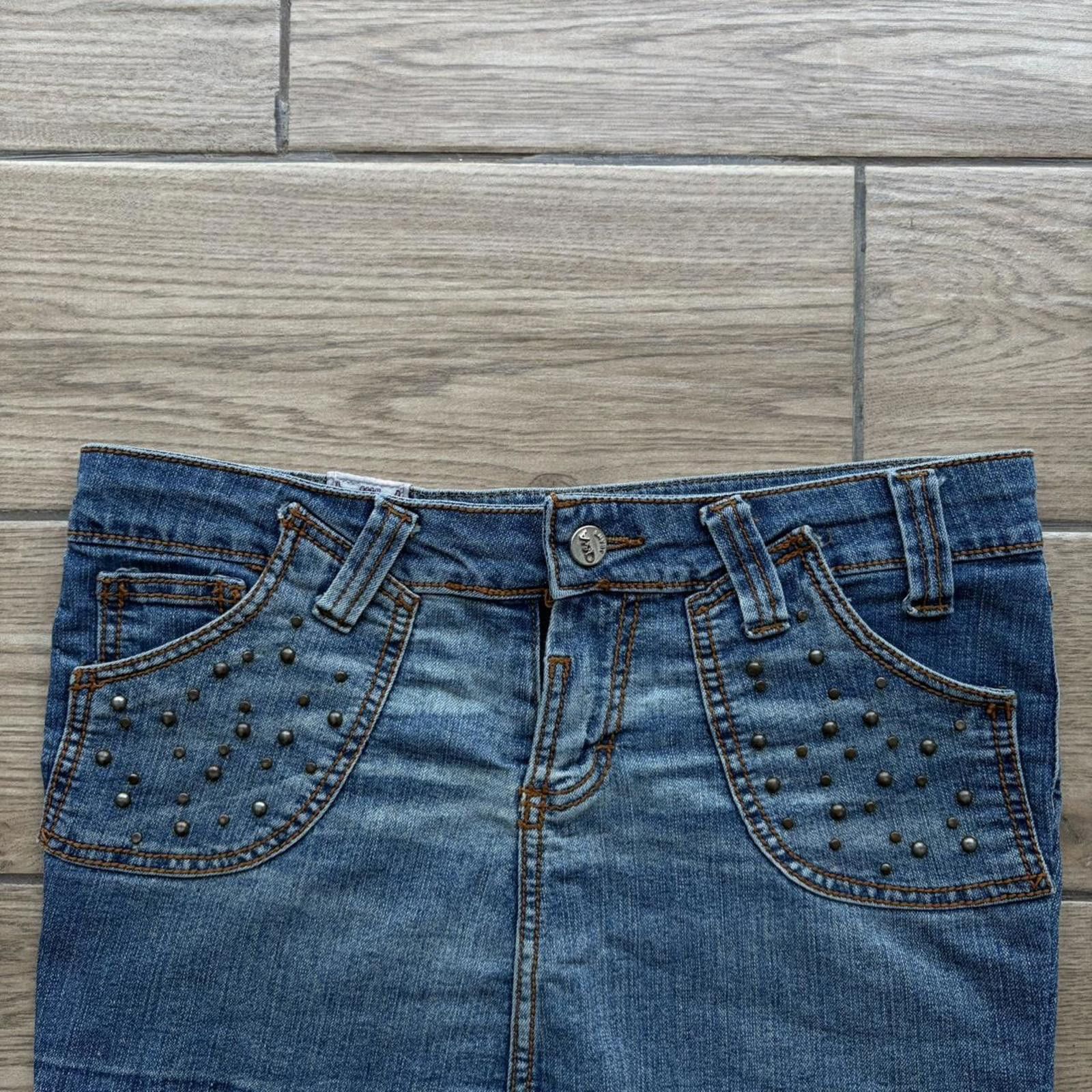 Other Y2K Grey Angel Grunge Embellished Mini Denim Skirt Size 30" / US 8 / IT 44 - 3 Thumbnail