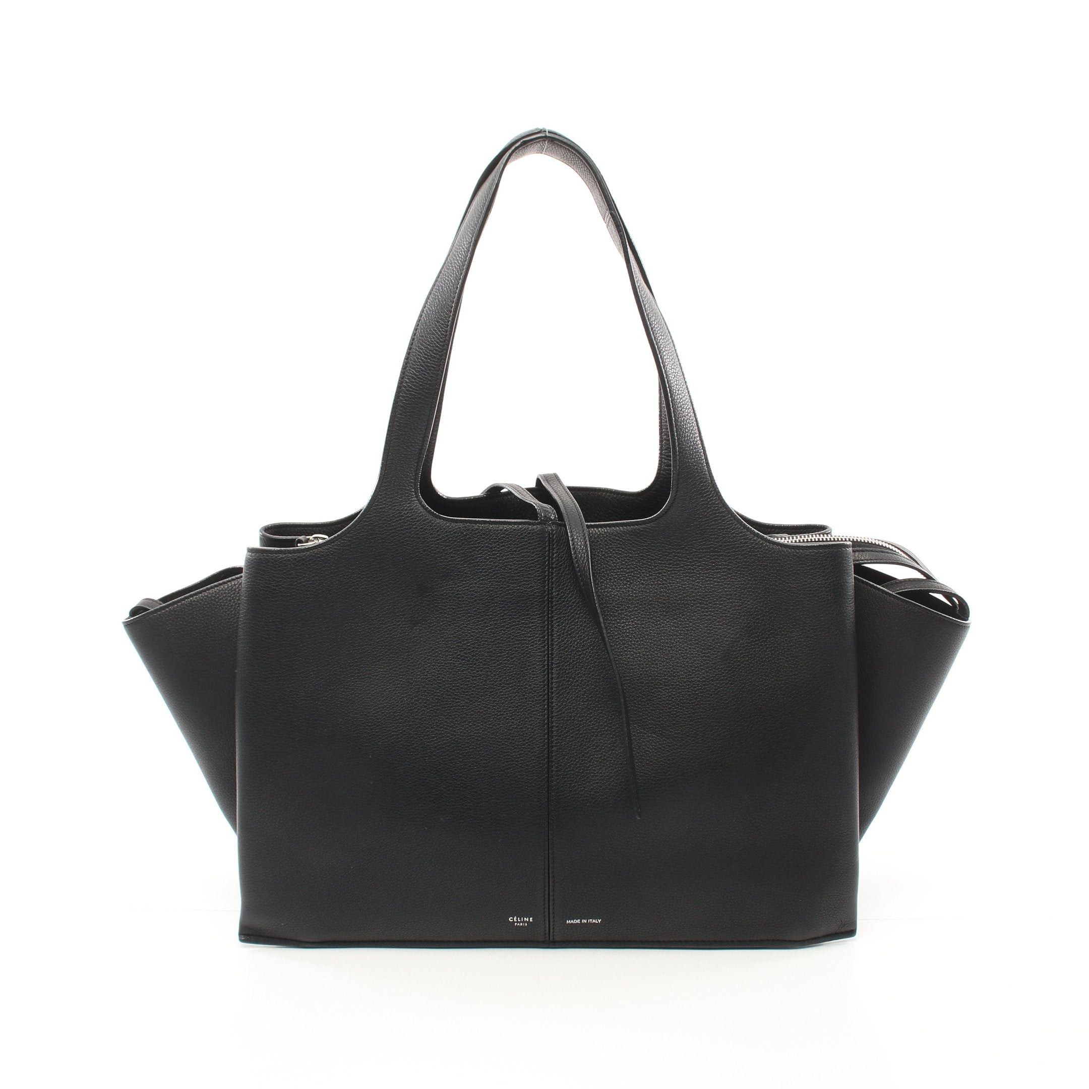 image of Celine Trifold Medium Handbag Tote Bag Leather Black, Women's