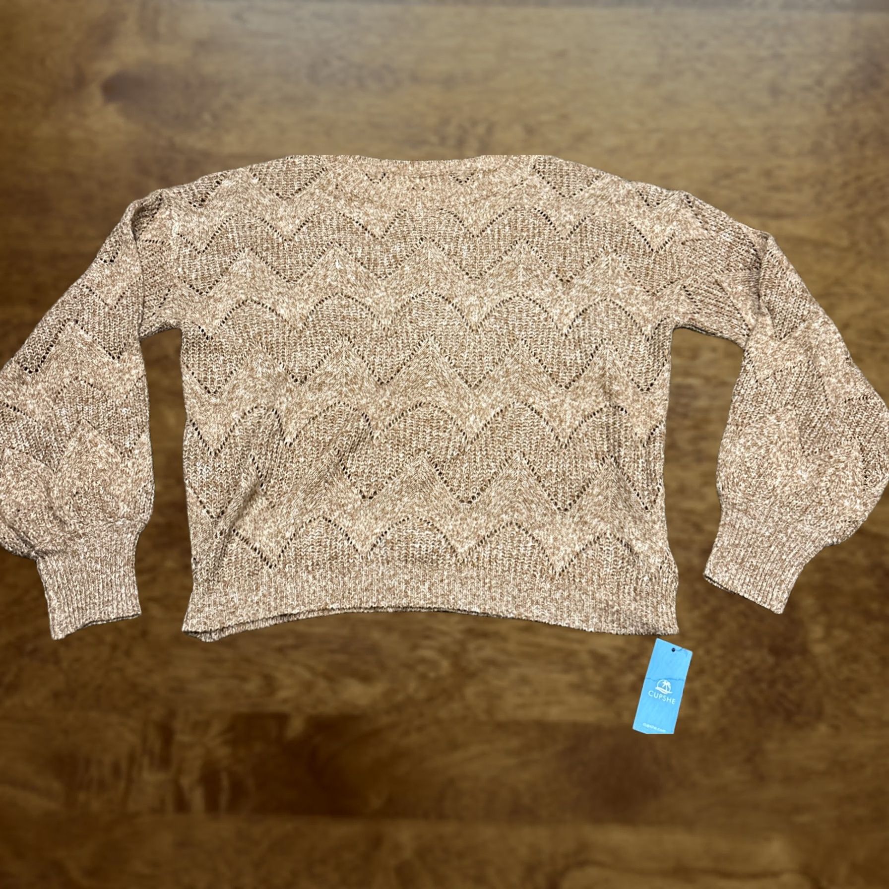 Vintage Cupshe Women’s Sweater Pullover M Polyester Round Neck Long Balloon Sleeve Beige Crochet Knit NWT B13 Regular Vintage: No Size M / US 6-8 / IT 42-44 - 1 Thumbnail