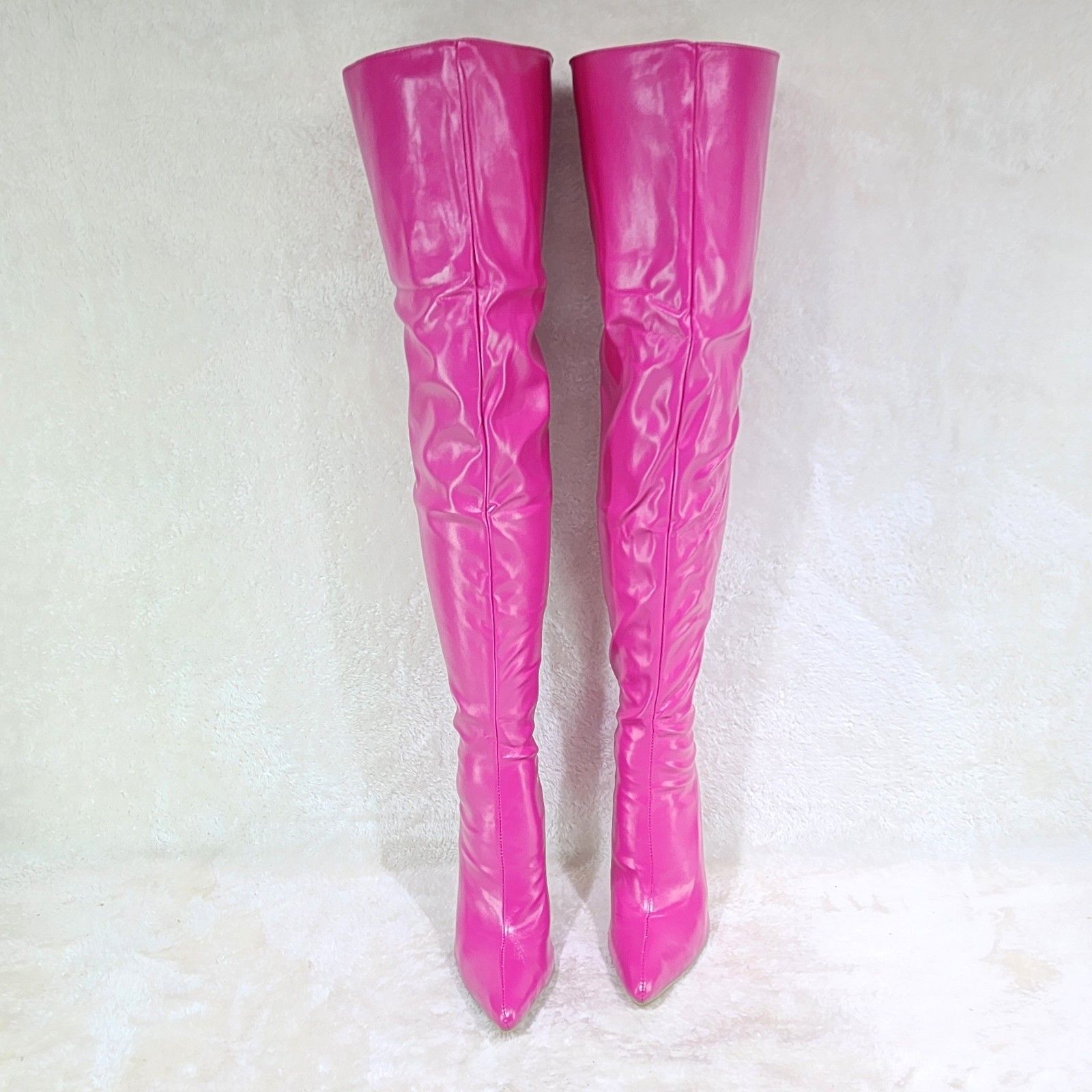 Other Hot Pink Faux Leather Thigh High Boot Stiletto Heels Zipper Size US 9.5 / IT 39.5 - 6 Thumbnail