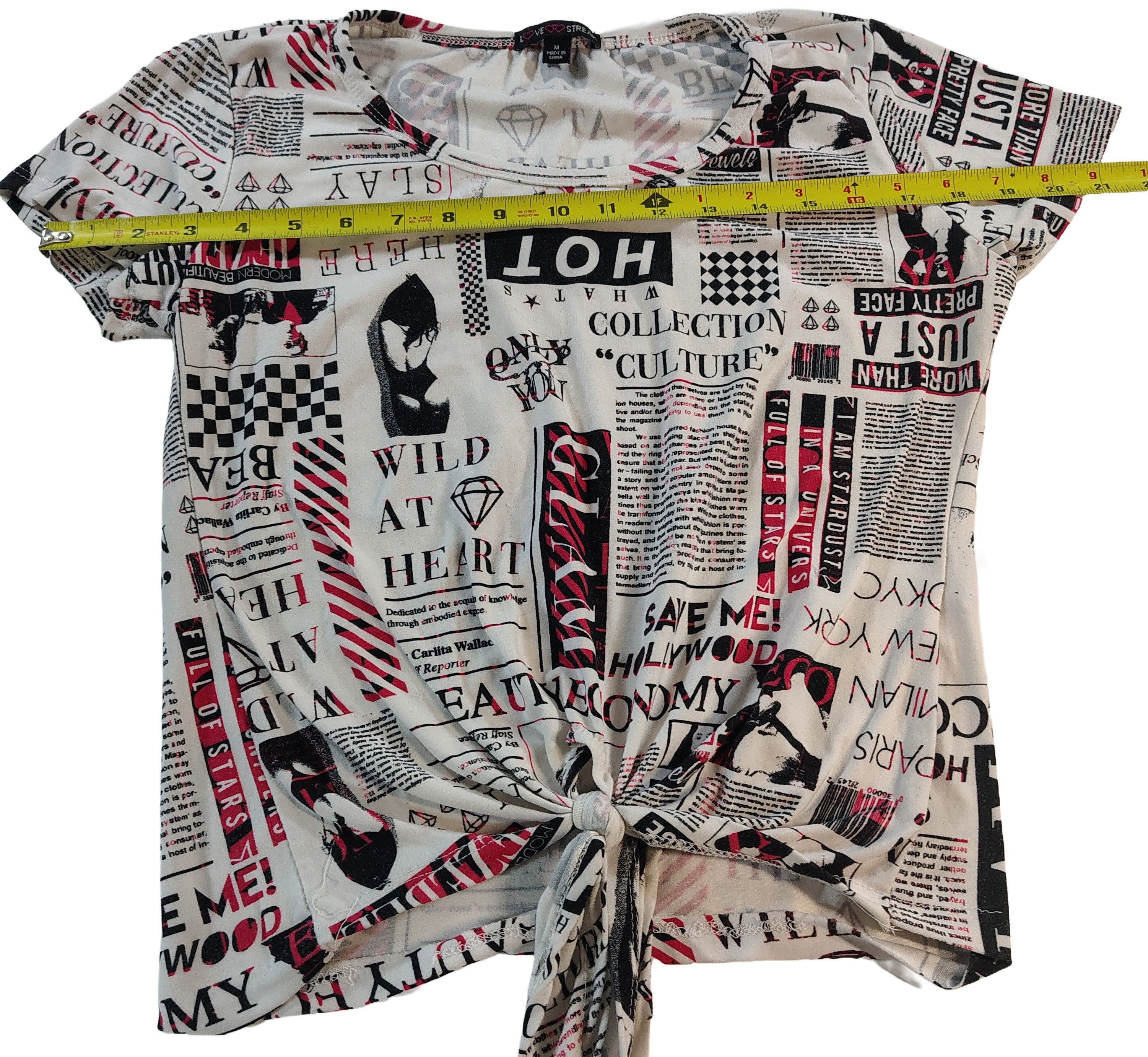 Other Women's Medium Newsprint Graphic Tie-Knot T-Shirt Size M / US 6-8 / IT 42-44 - 6 Thumbnail