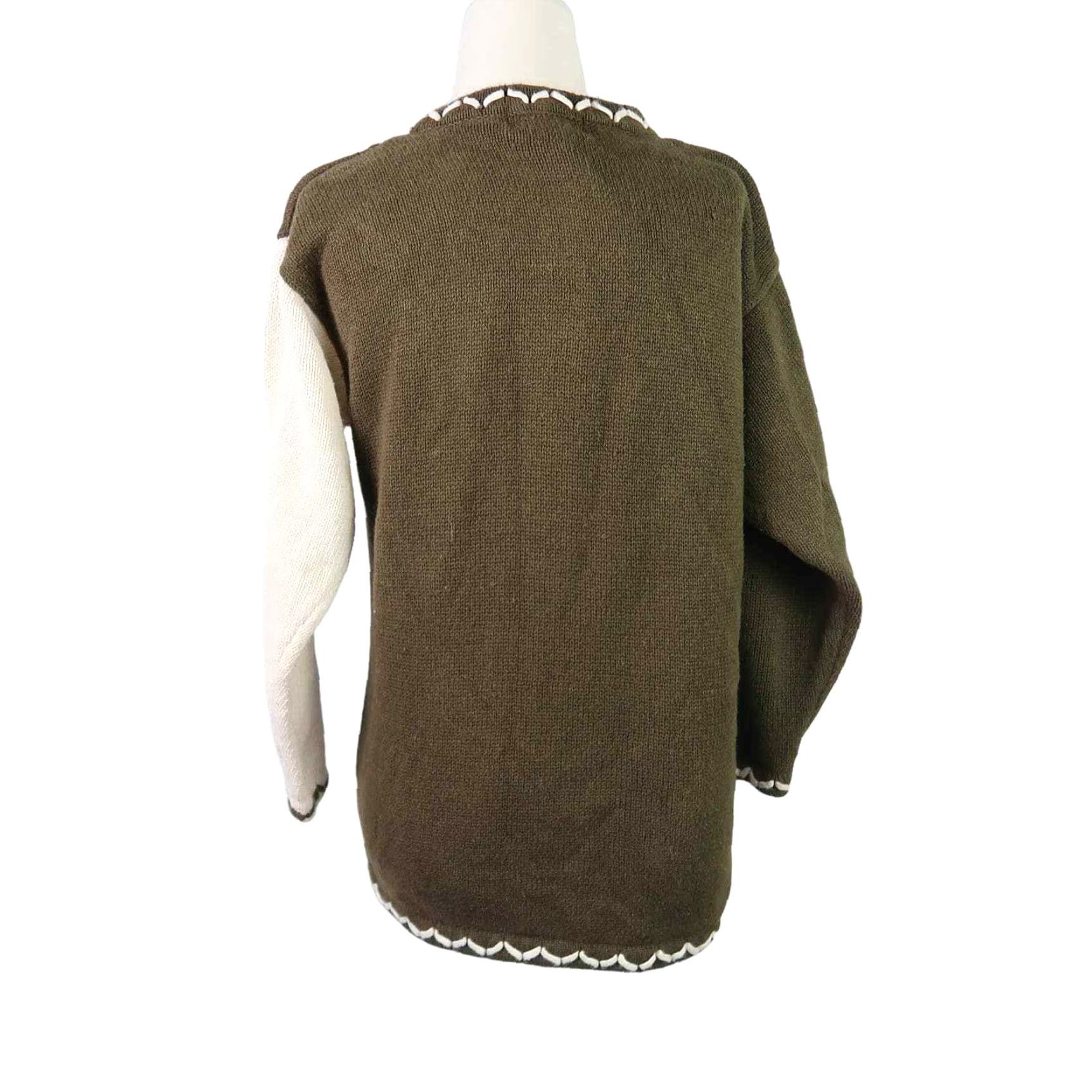 Olive VINTAGE Hunt Club Olive Green Cream Two Tone Knit Sweater S Women Crew Neck Pullover Long Sleeve Cotton Blend 90s Casual 90s Womens Size S / US 4 / IT 40 - 4 Thumbnail