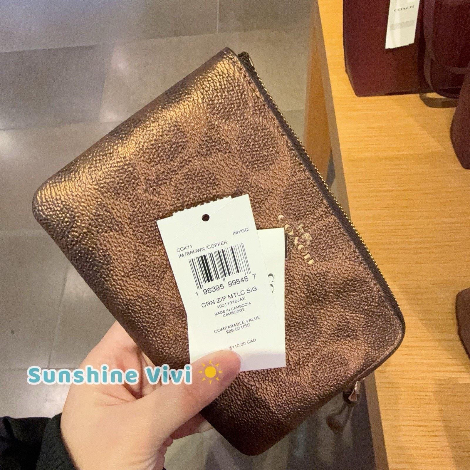 Coach NWT Coach Corner Zip Wristlet Canvas Brown/Copper CCK71 Size ONE SIZE - 4 Thumbnail
