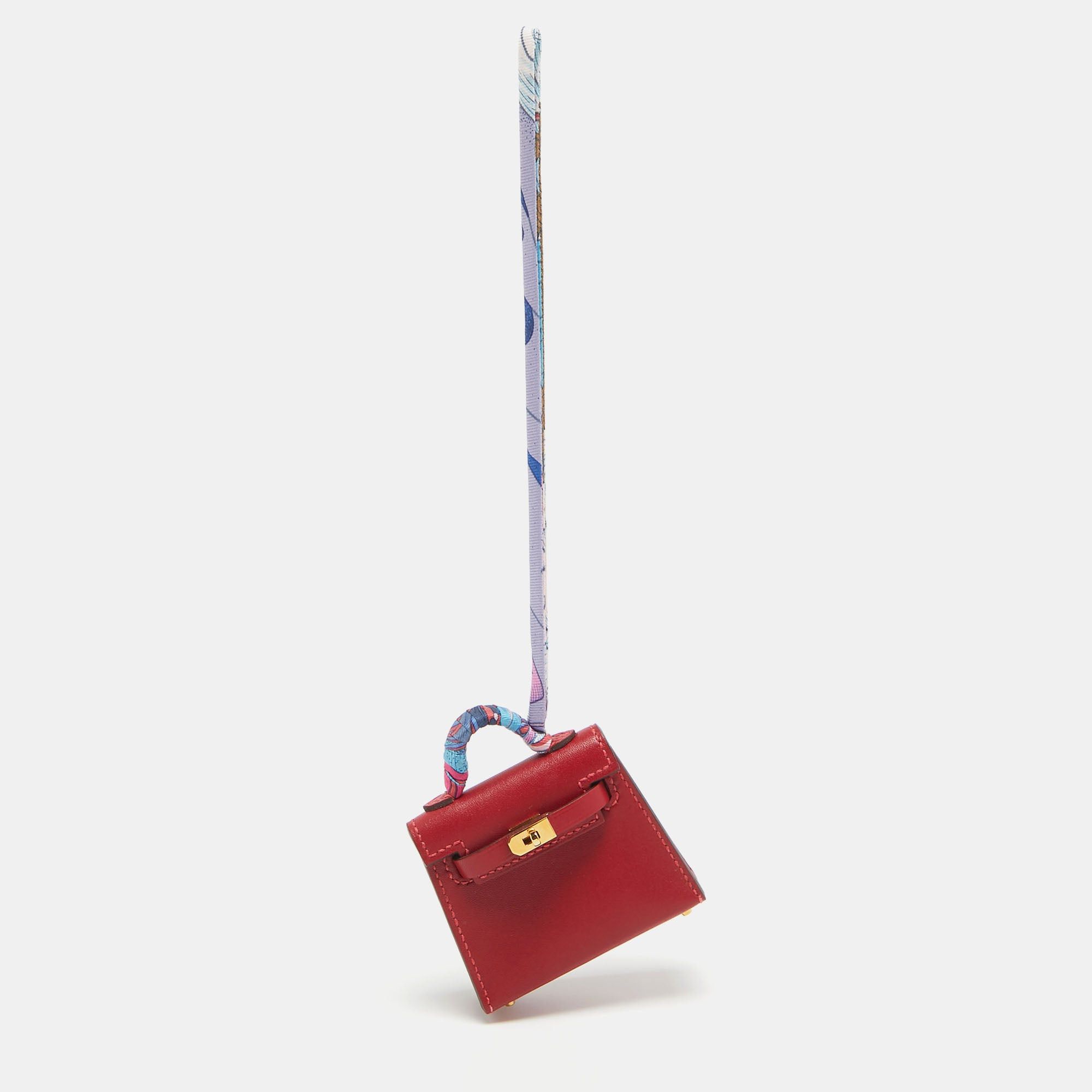 image of Hermes Rouge Vif Tadelakt Leather Mini Kelly Twilly Bag in Red, Women's