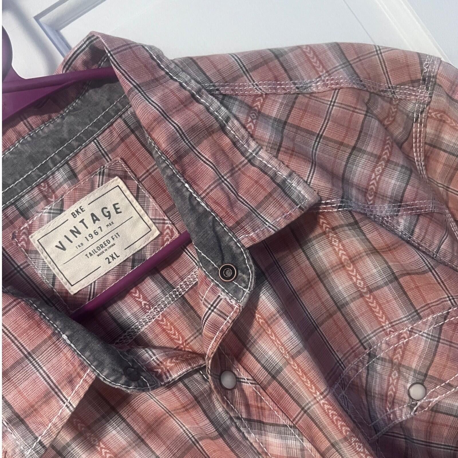 Other BKE Vintage Shirt Mens 2XL Salmon Plaid Western Pearl Snap Size US XXL / EU 58 / 5 - 1 Thumbnail