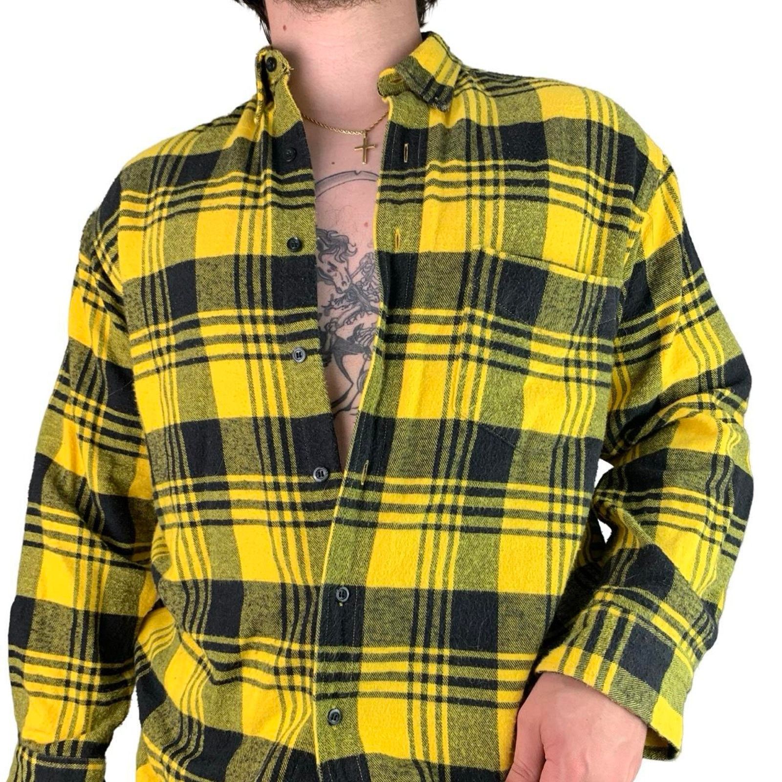 Gap × Vintage Vintage 90s GAP Yellow Flannel Size US M / EU 48-50 / 2 - 1 Thumbnail