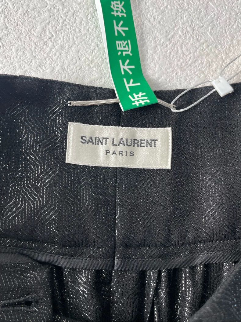 Yves Saint Laurent Saint Laruent Black Shiny Silver Wide Leg Corset Pants 2502 Size 34" / US 12 / IT 48 - 3 Thumbnail