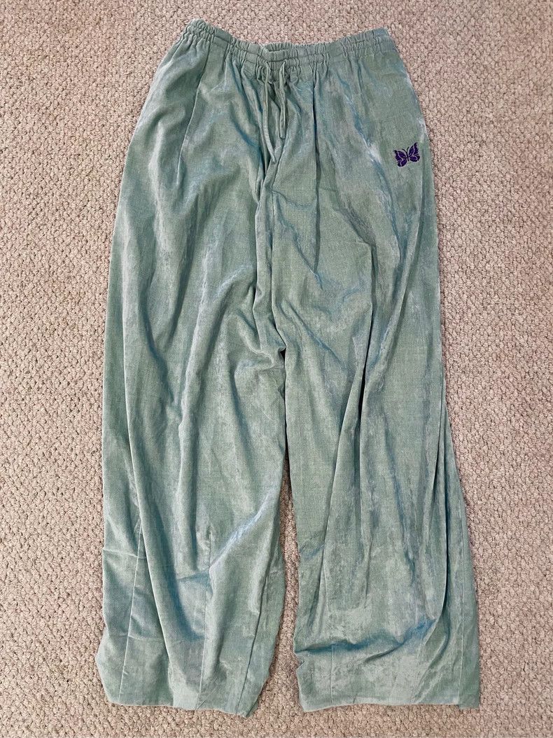 Needles Needles Green Butterfly Embroidery Velvet Wide-Leg Pants - dmc Size US 30 / EU 46 - 1 Thumbnail