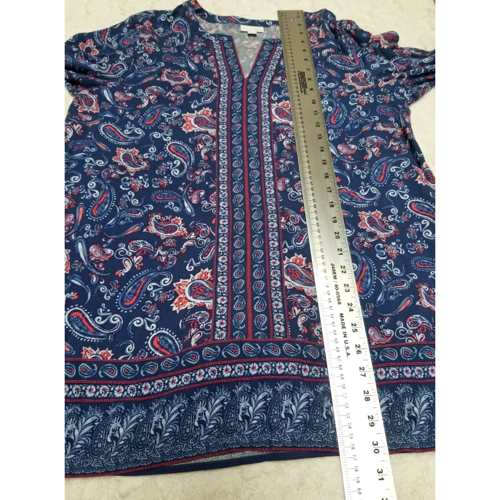 J. Jill J. Jill Womens Tunic Long Sleeves Paisley Round Split Neckline Blue Medium Size M / US 6-8 / IT 42-44 - 7 Thumbnail