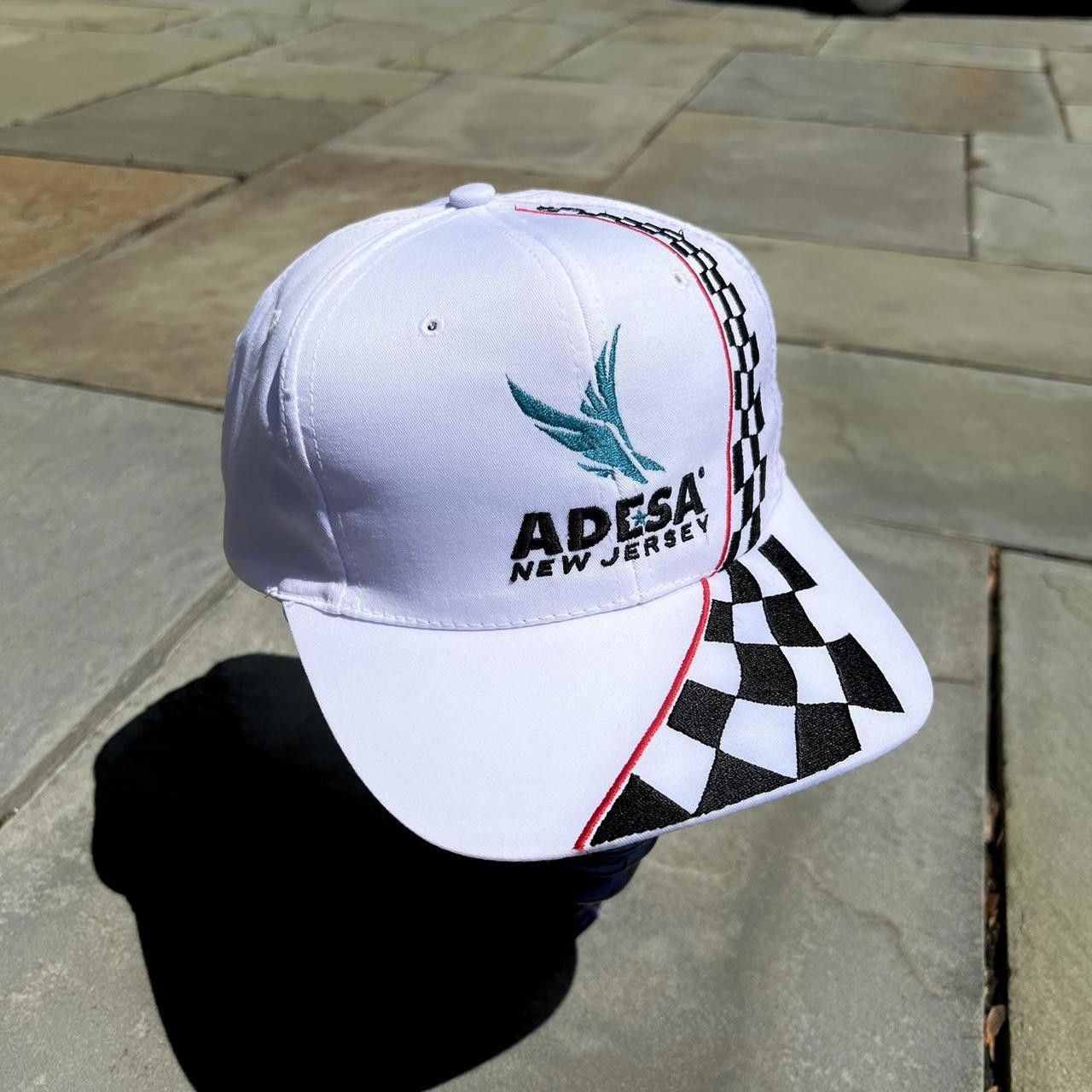 Vintage Y2K 2002 Car Racing Checkered Stripe White Hat Size ONE SIZE - 1 Thumbnail