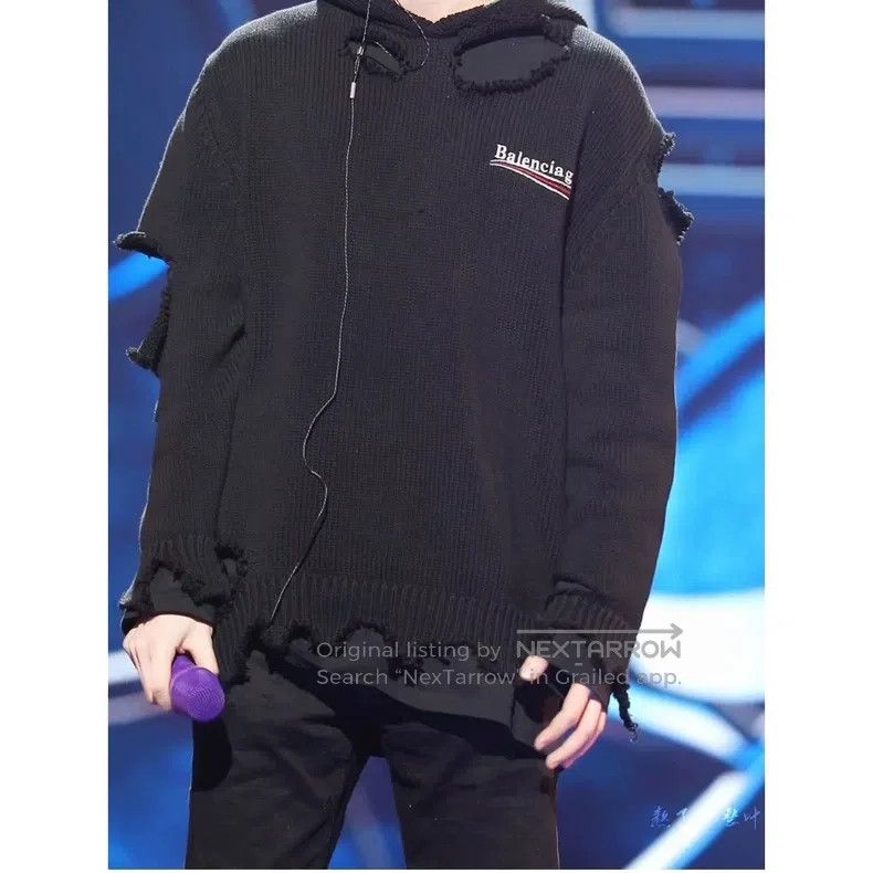 Balenciaga Balenciaga Hooded Faux Two-Piece Sweater with Holes Size US XS / EU 42 / 0 - 6 Thumbnail