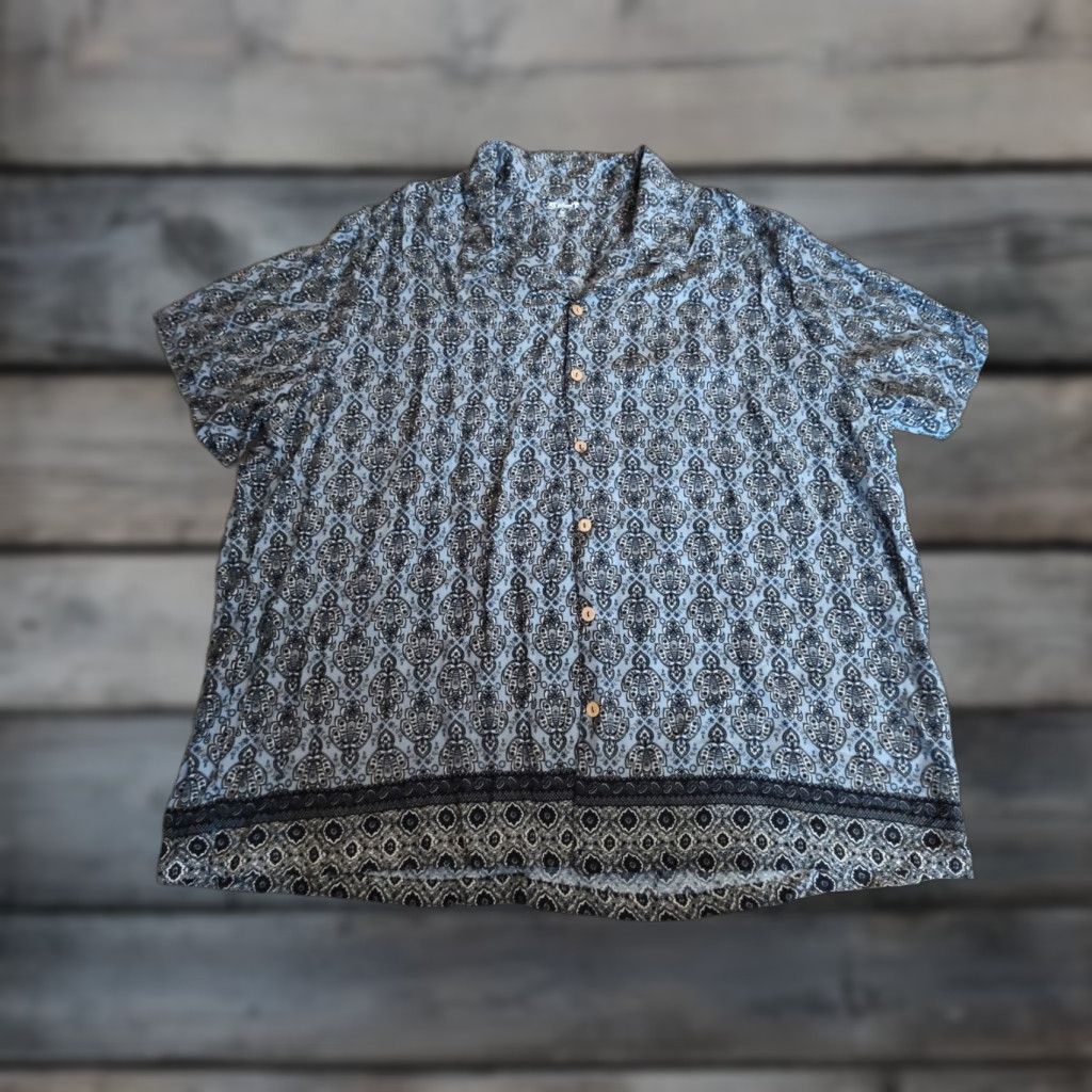 Vintage KS Island Mens Big 3XL Button-Up Hawaiian Camp Shirt Gray Paisley Short Sleeve Button-Up Shirt Mens Big & Tall Relaxed 100% Rayon Vintage: No Size US XXL / EU 58 / 5 - 1 Thumbnail
