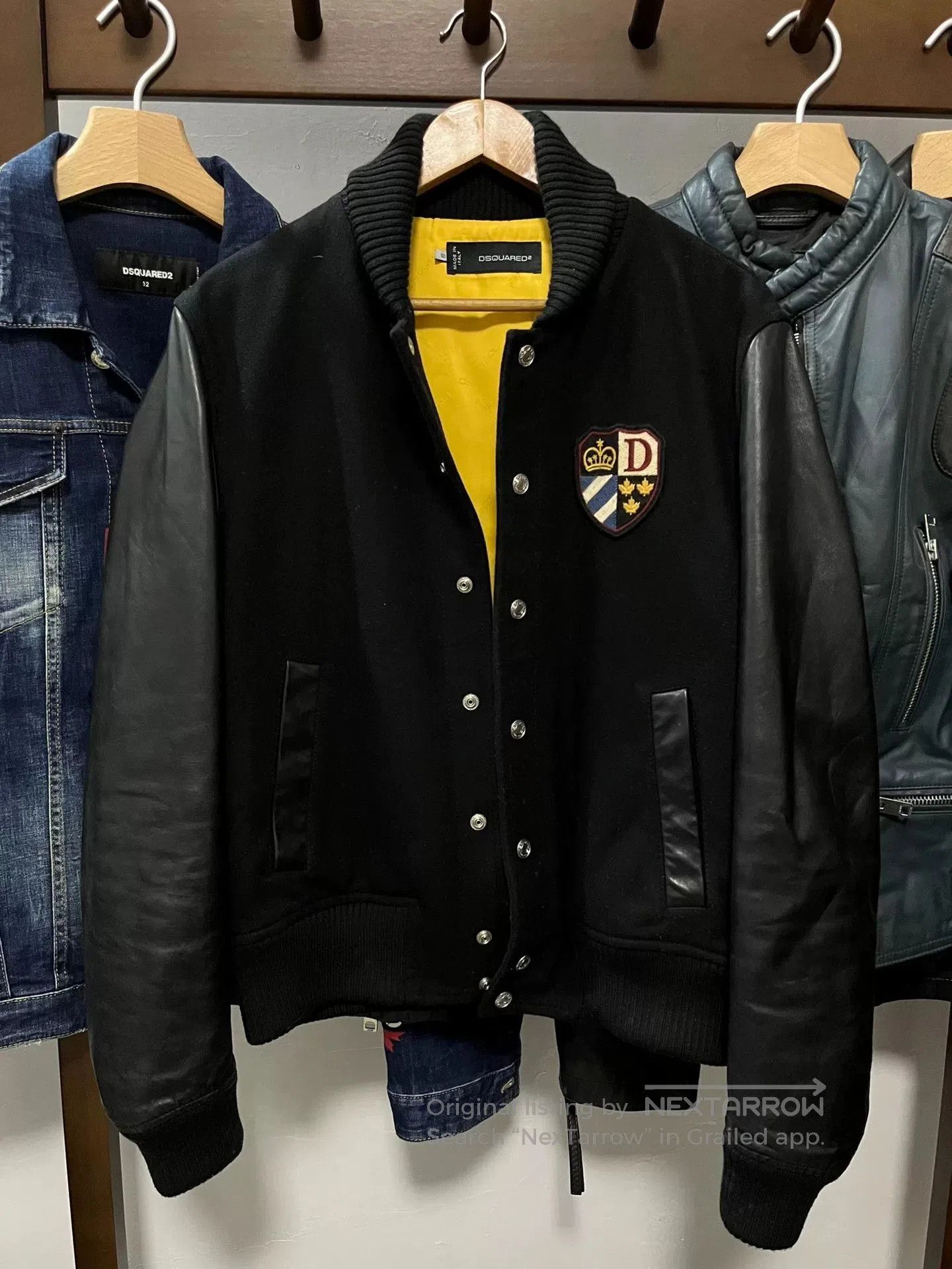 Dsquared2 DSQUARED2 Men's Wool Leather Sleeve Jacket. Size US M / EU 48-50 / 2 - 1 Thumbnail