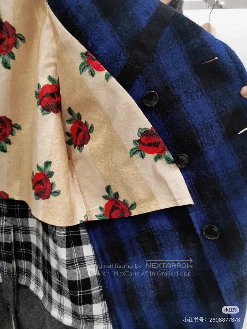 Comme des Garcons Comme Des Garcons Blue Plaid Mixed Floral Wool Coat Size M / US 6-8 / IT 42-44 - 4 Thumbnail