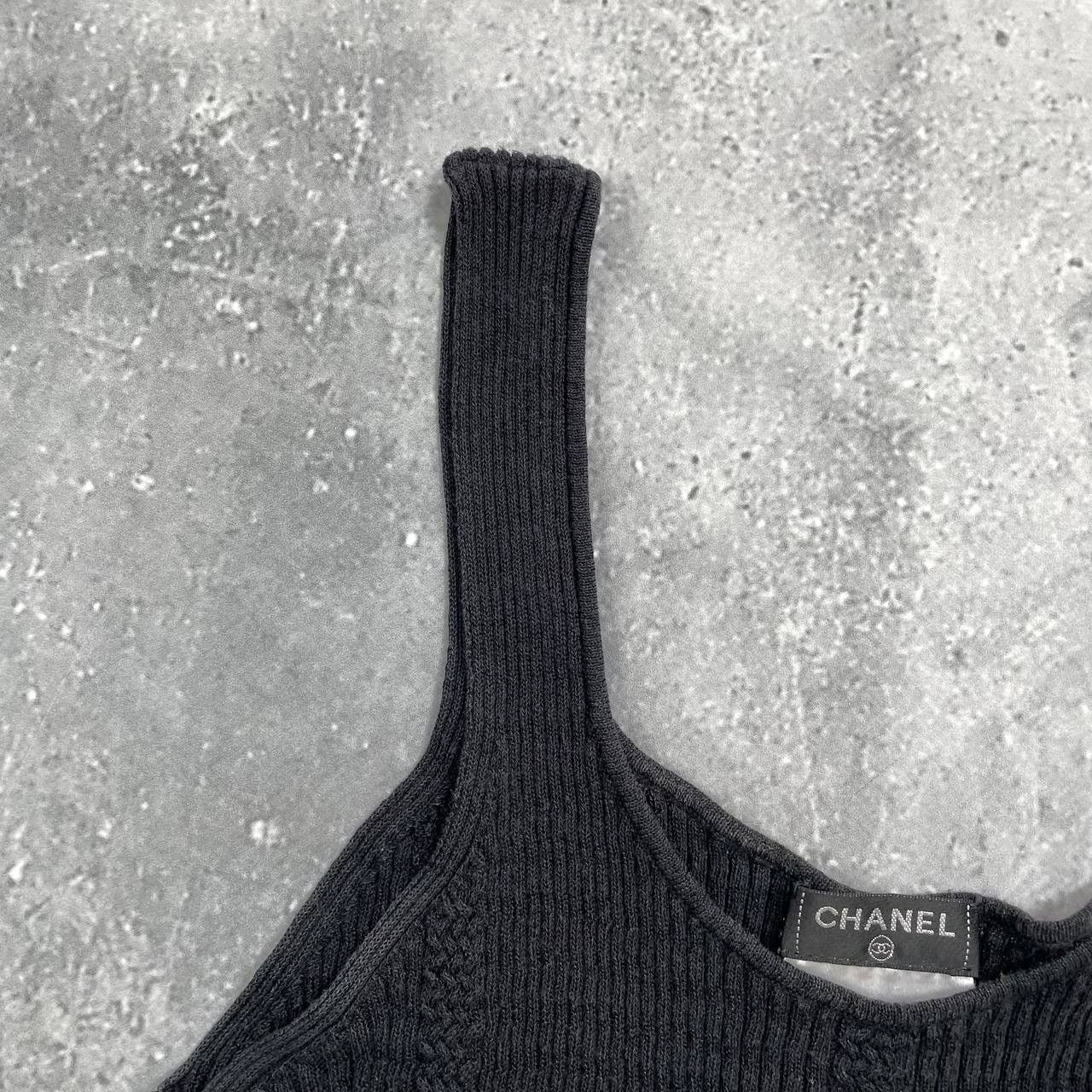 Chanel Vintage Chanel Ribbed Sleeveless Tank Top Logo Women’s Black Size XS / US 0-2 / IT 36-38 - 4 Thumbnail