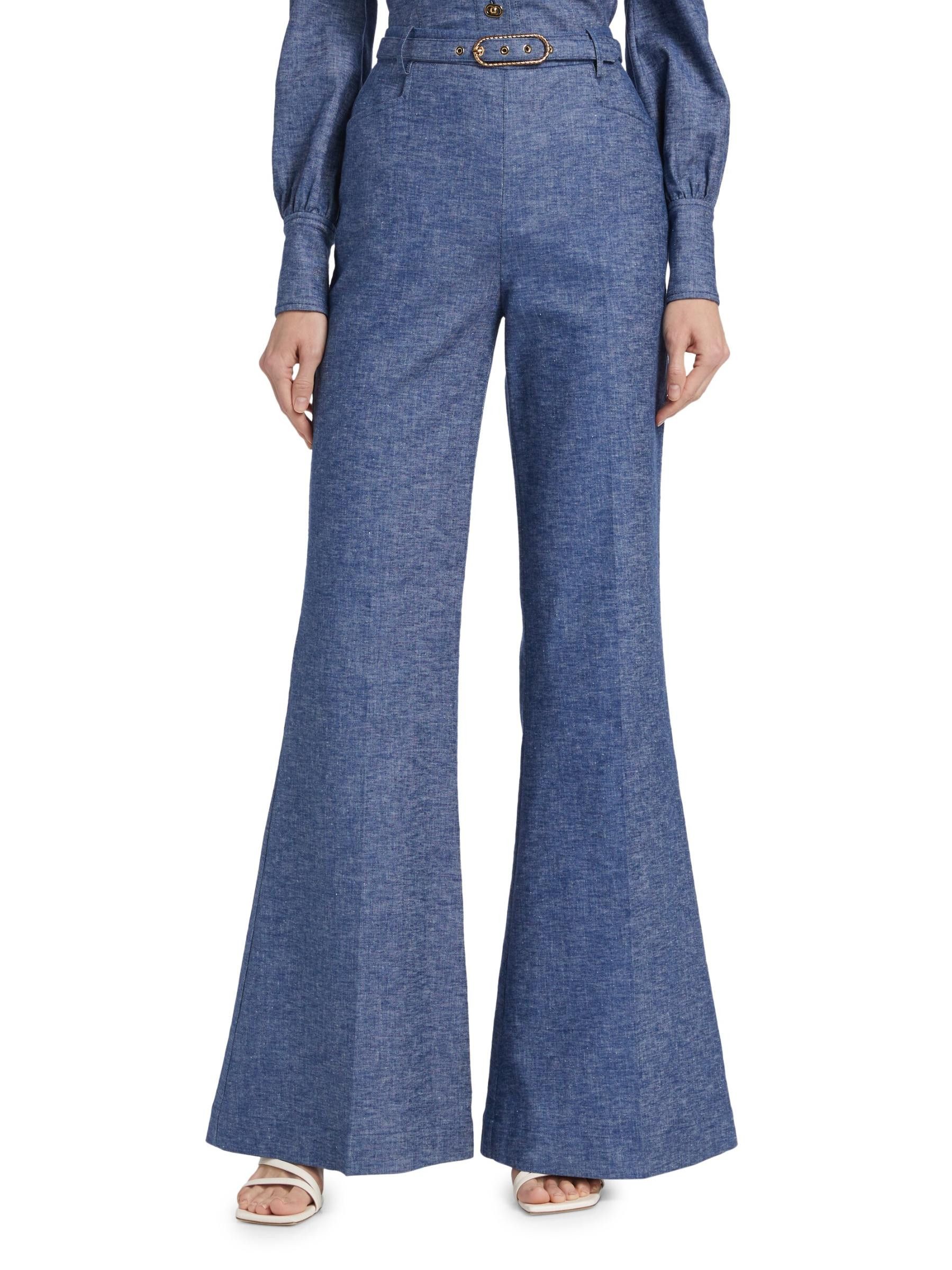 Zimmermann oc11z0825 Eden Chambray Flared Pants in Blue Size 30" / US 8 / IT 44 - 6 Thumbnail