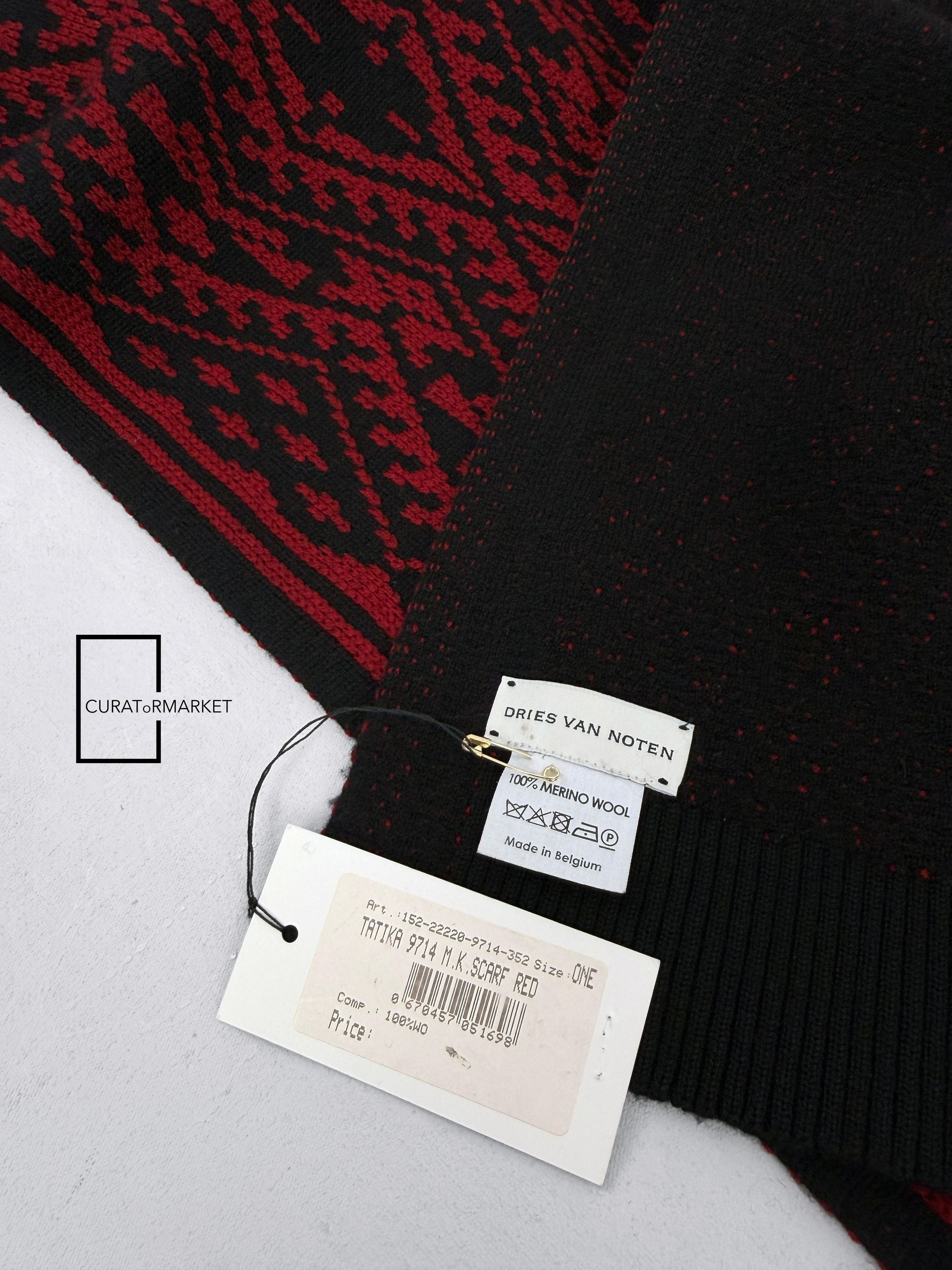 Dries Van Noten RARE Geometric Pattern Belgium Wool Red Knitted Scarf FW15 Size ONE SIZE - 7 Thumbnail