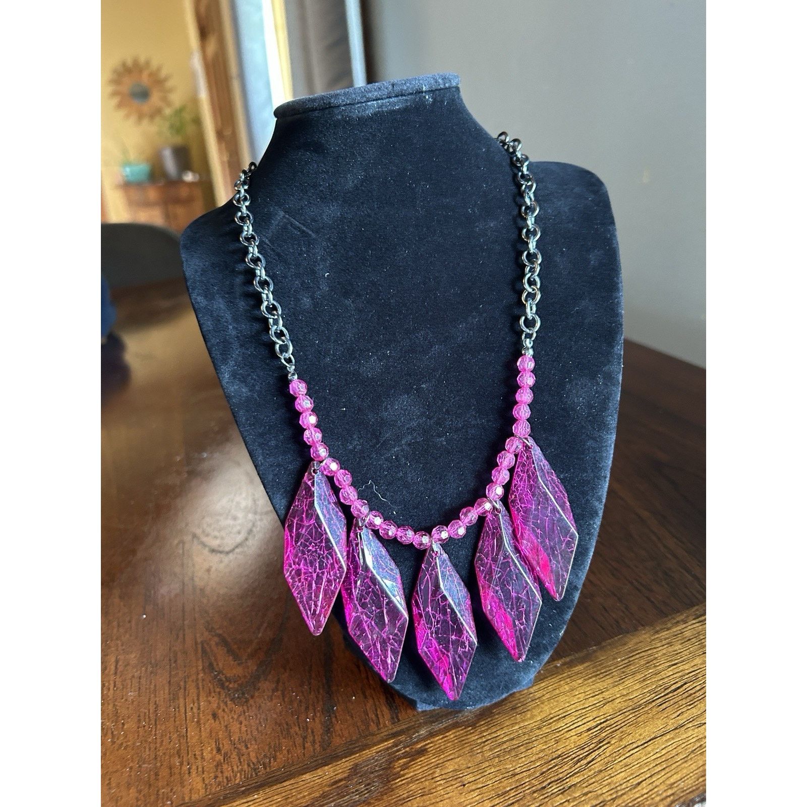 Other Vtg Purple Resin Crystal Silver Tone Necklace Adjust Clasp Size ONE SIZE - 2 Thumbnail