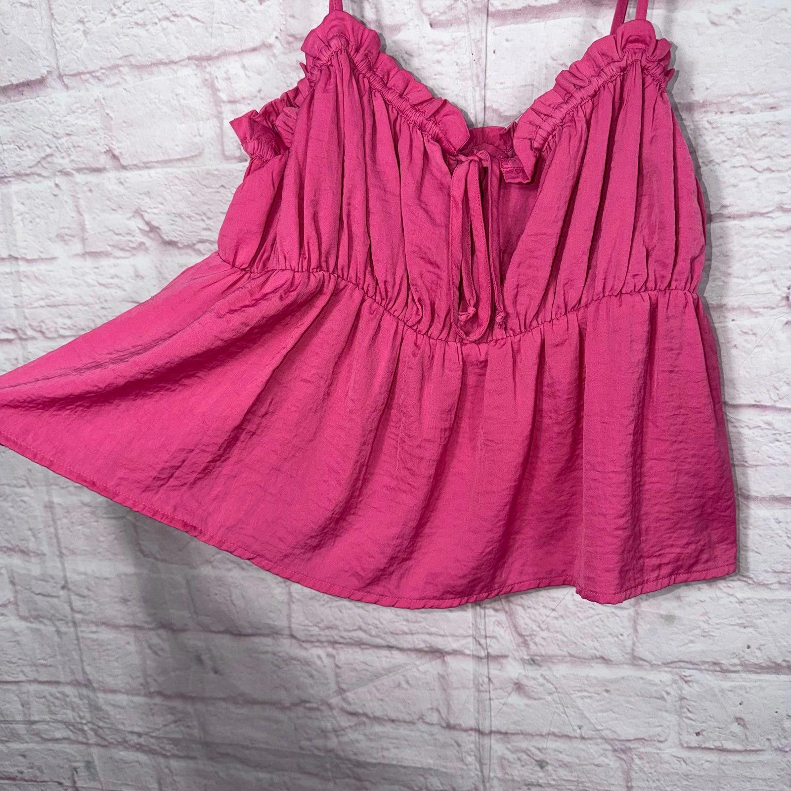American Eagle Outfitters American Eagle Large Pink Ruffle Tank Top Size L / US 10 / IT 46 - 2 Thumbnail