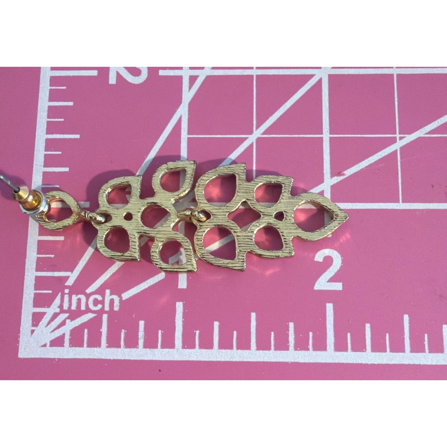 Other Gold Tone Dangle Chandelier Earrings Open Leaf Design Pierce Size ONE SIZE - 4 Thumbnail
