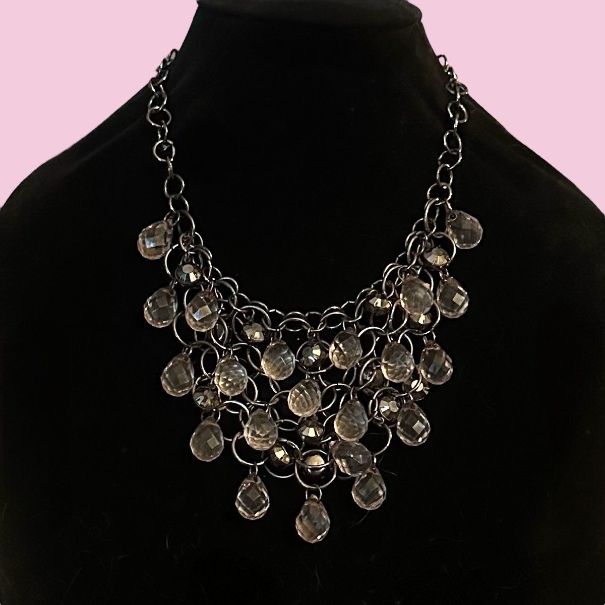 Other Silver tone clear lucite & rhinestone statement bib necklace Size ONE SIZE - 1 Thumbnail