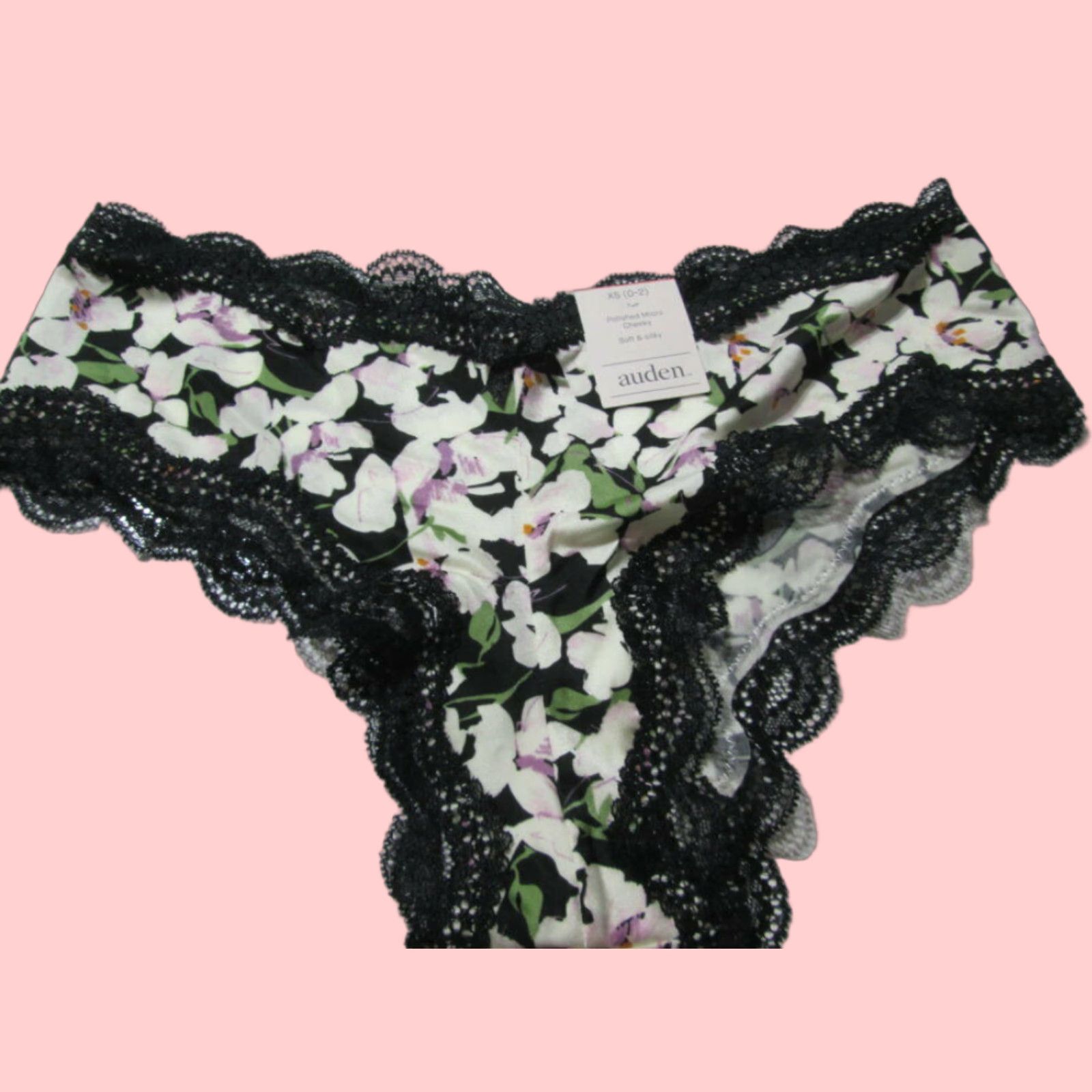 Vintage Auden Womens Cheeky Panty Xs Black Lace Floral Soft (Size 26)