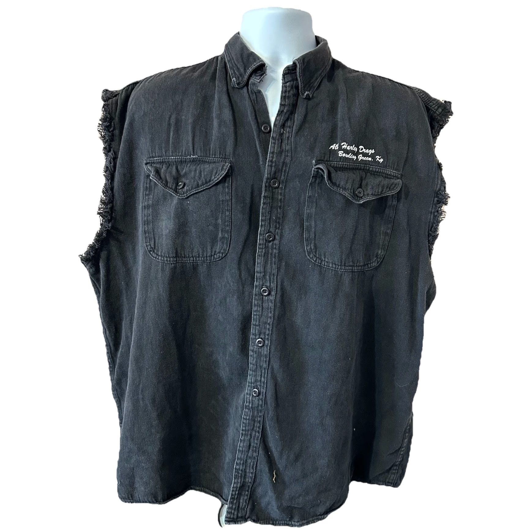 Harley Davidson VINTAGE Harley Davidson Unik Denim Button Up Vest Men 3XL Black Bowling Green Kentucky Size US XXL / EU 58 / 5 - 3 Thumbnail