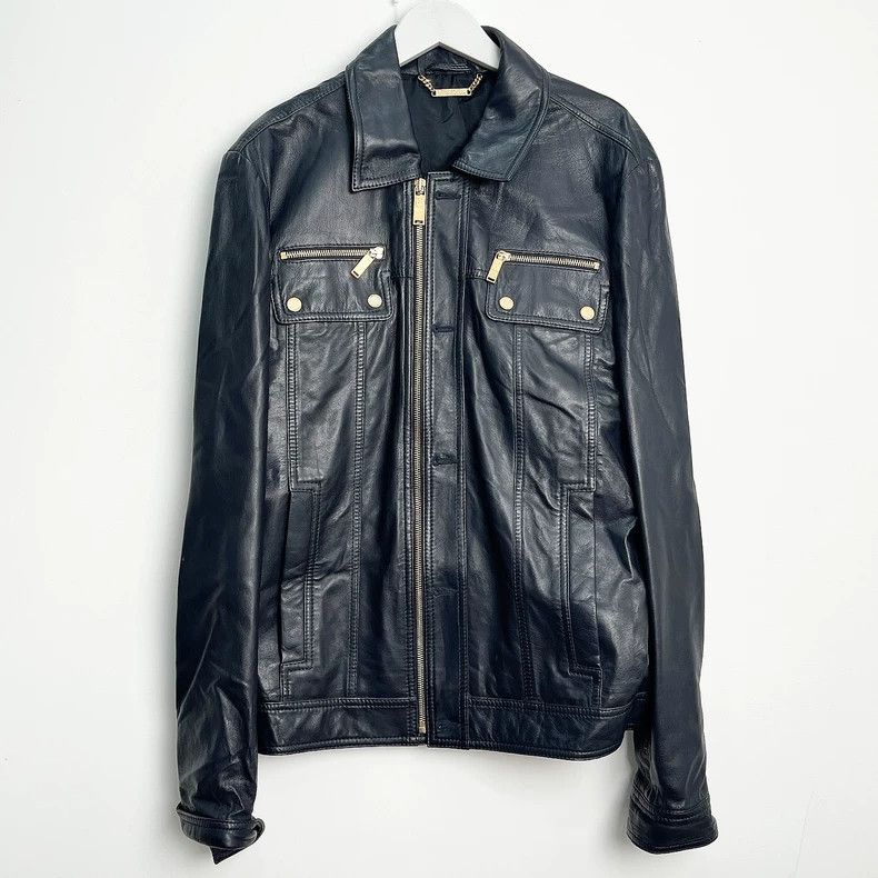 Versace Versace Dark blue full leather motorcycle jacket Size US M / EU 48-50 / 2 - 1 Thumbnail