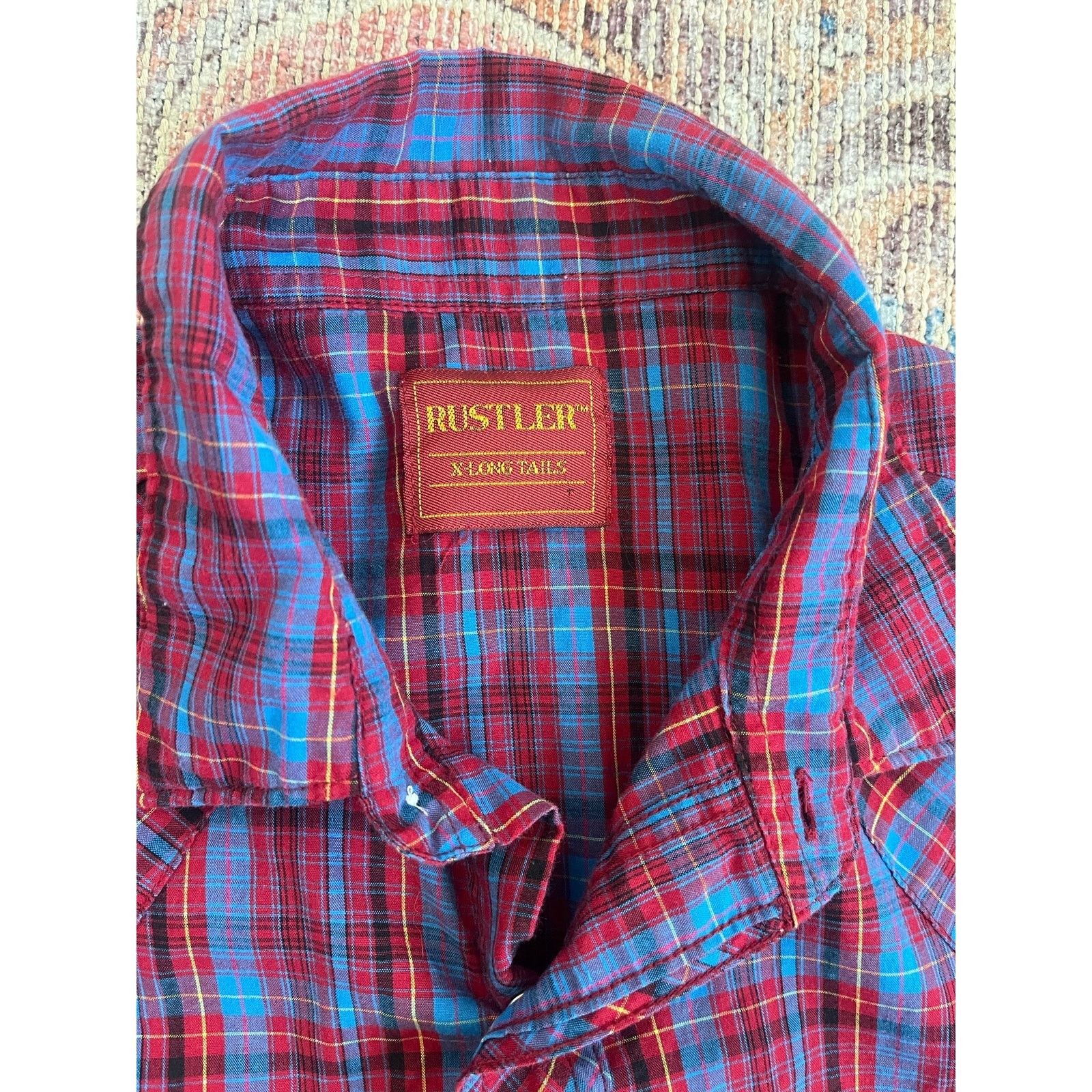 Rustler Rustler Plaid Snap Button Up Shirt Maroon Blue Size XLT Size US L / EU 52-54 / 3 - 2 Thumbnail