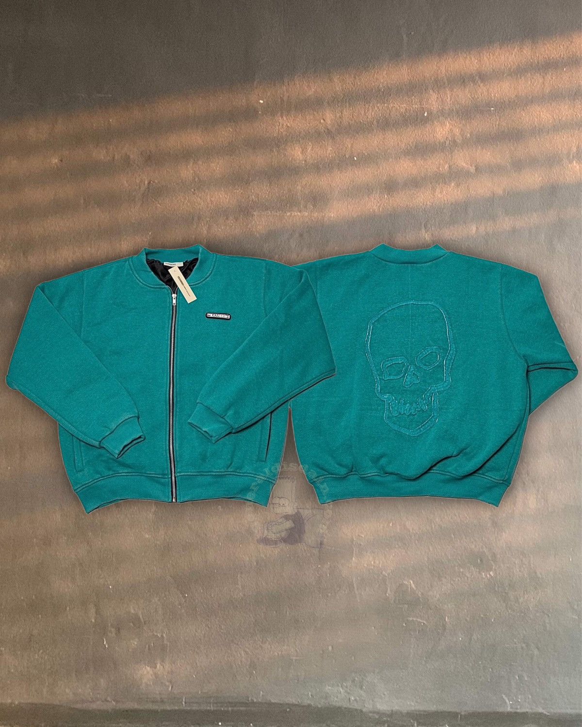 image of Teamsesh Bones Washed Pigment Seshskull Cotton Bomber Jacket in Teal, Men's (Size XS)