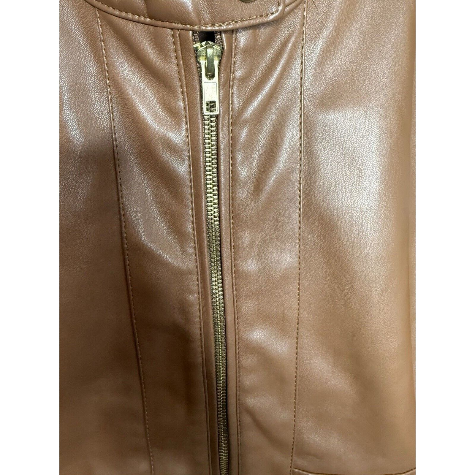 & Other Stories Ana Women’s Faux Leather Jacket Brown Zip XL Biker Moto Coat Size XL / US 12-14 / IT 48-50 - 4 Thumbnail