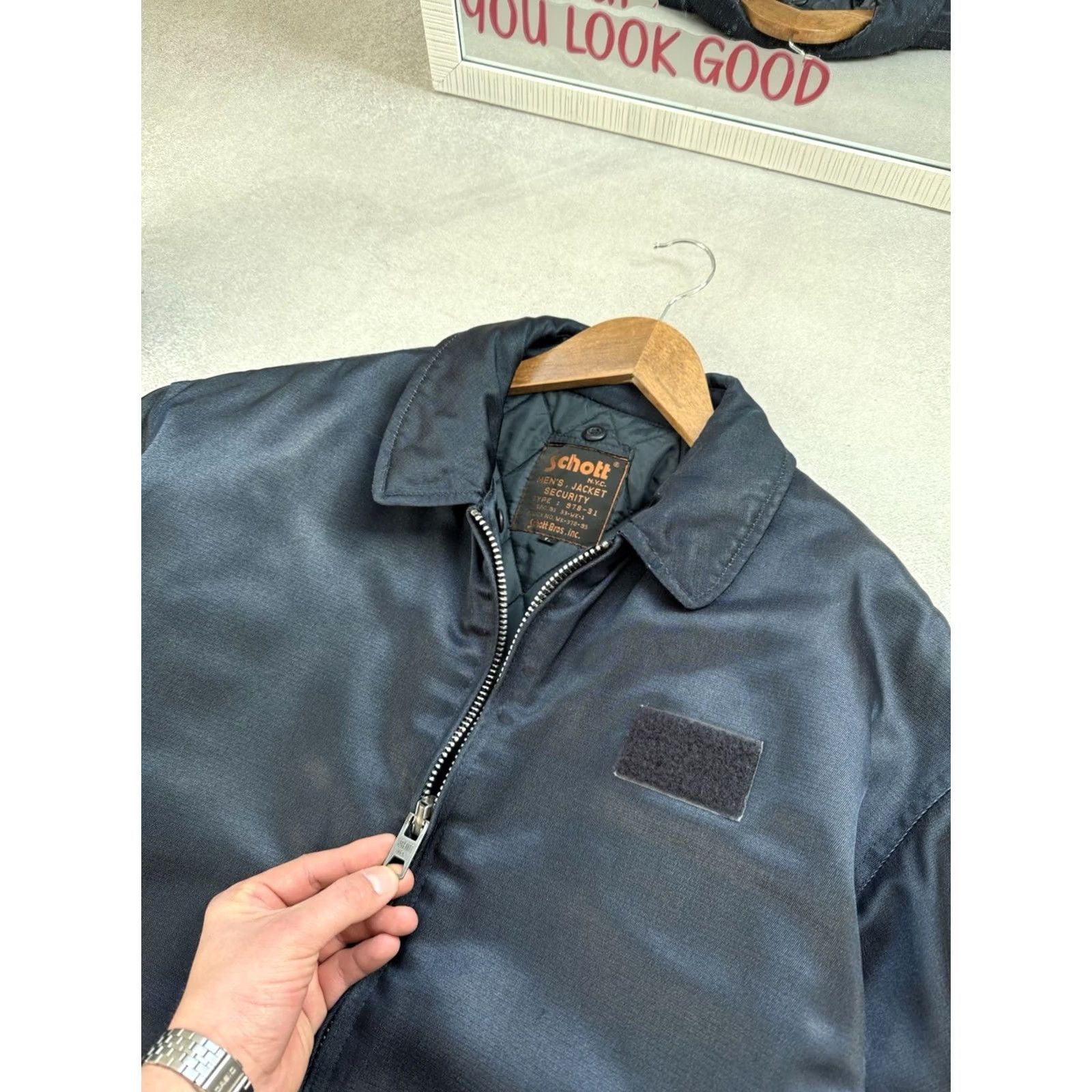 Schott VINTAGE Schott NYC Security Quilted Bomber Jacket Men’s Blue L Bomber Jacket Size US L / EU 52-54 / 3 - 6 Thumbnail