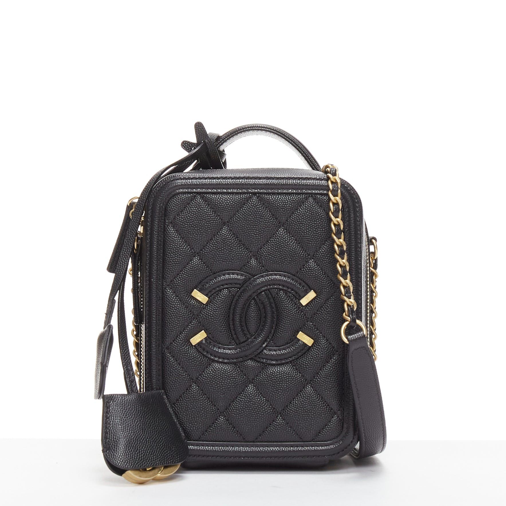 Chanel CHANEL N/S Vanity Vertical black filigree gold CC logo small crossbody bag Size ONE SIZE - 1 Thumbnail