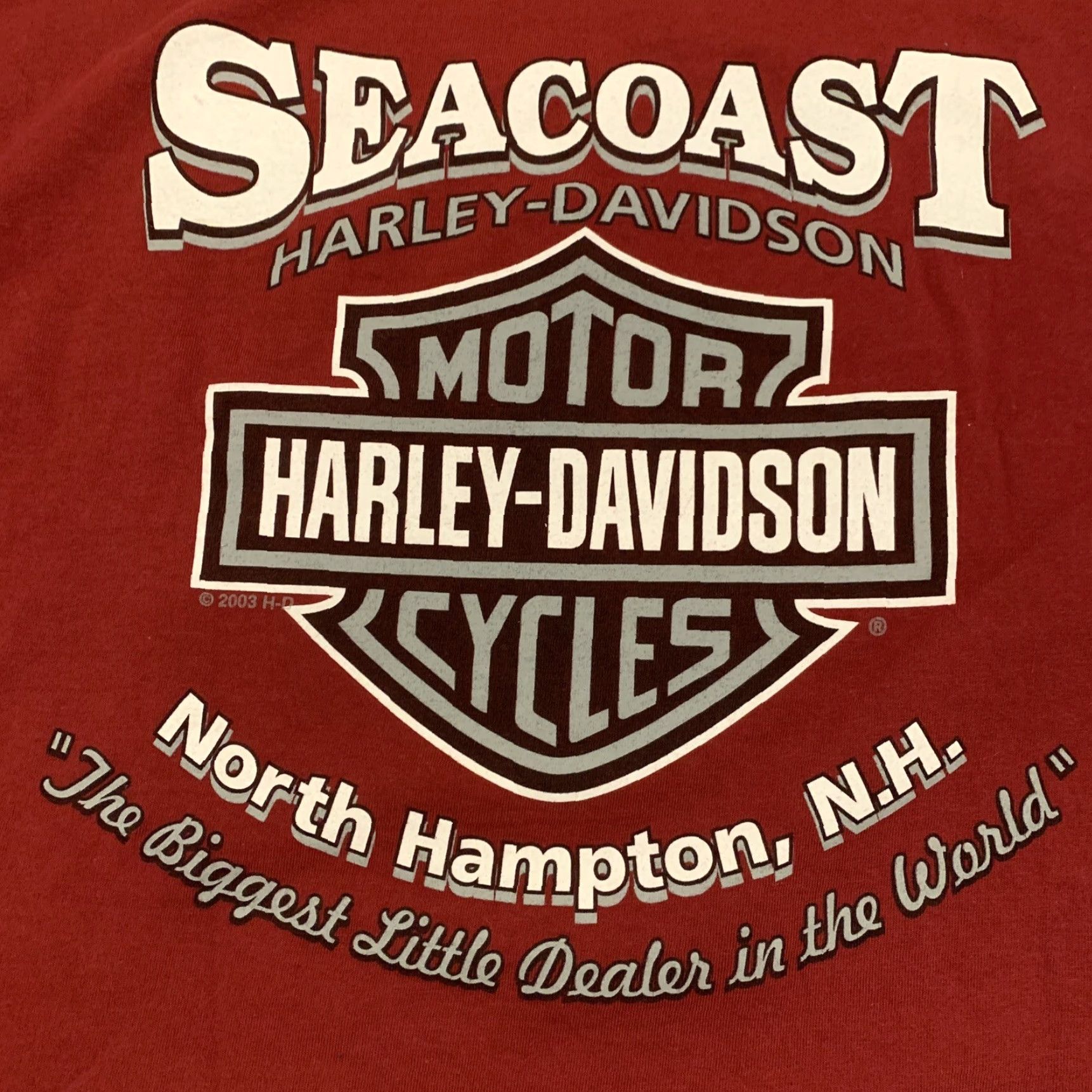 Harley Davidson VINTAGE Harley-Davidson T-Shirt Seacoast Hampton NH Double-Sided Burgundy 2003 XL Mens Vintage Motorcycle Graphic Shirt Size US XL / EU 56 / 4 - 5 Thumbnail