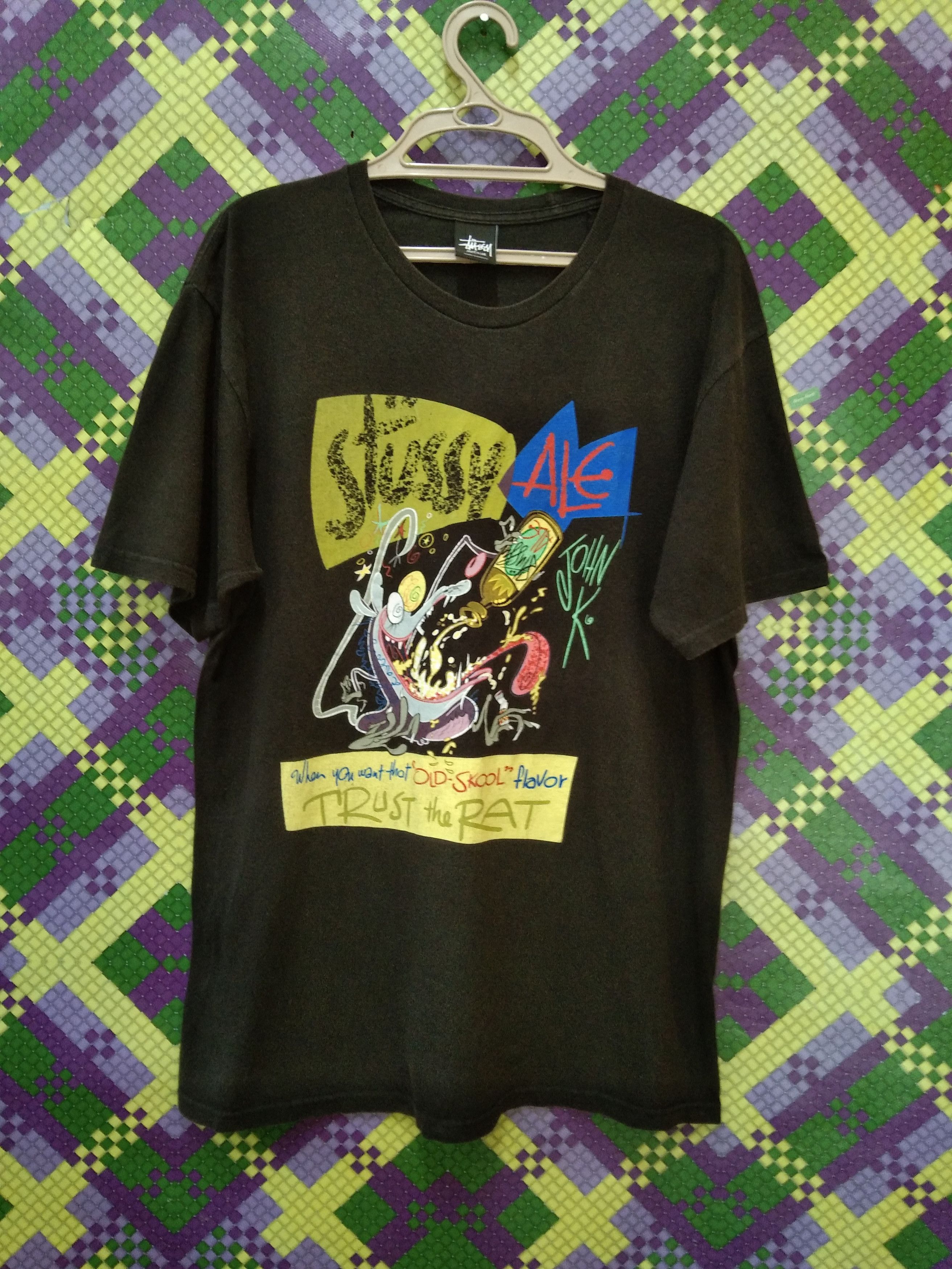 image of Vintage Stussy Ale T-Shirt in Faded Black, Men's (Size Medium)
